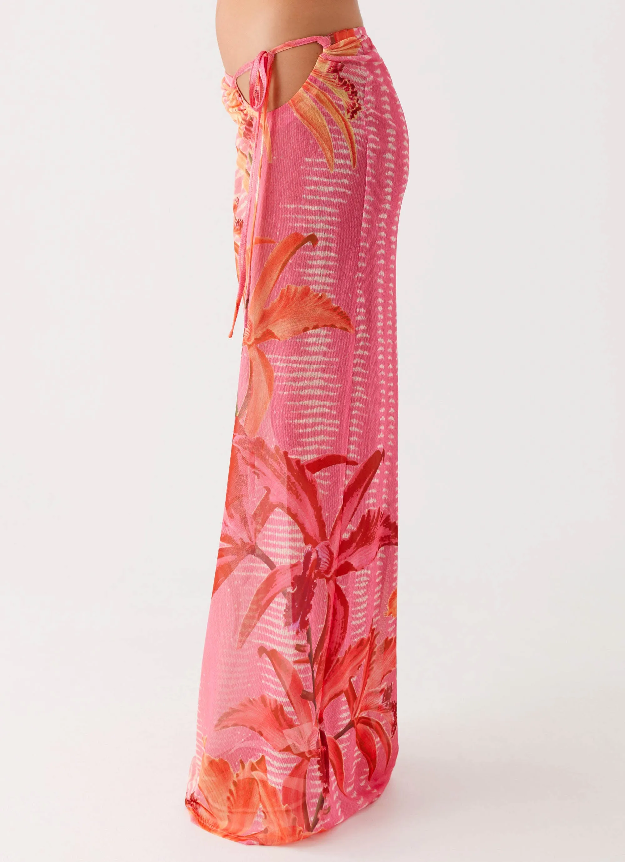 One size fits most Jovani Maxi Skirt - Tropical Pink Print