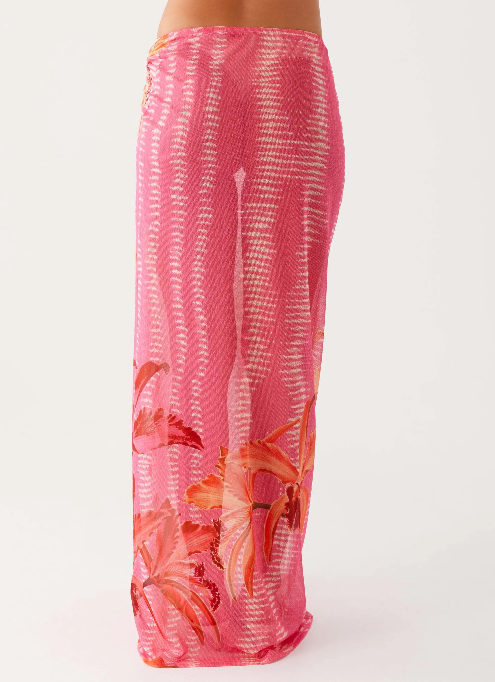 Jovani Maxi Skirt - Tropical Pink Print Smooth Look