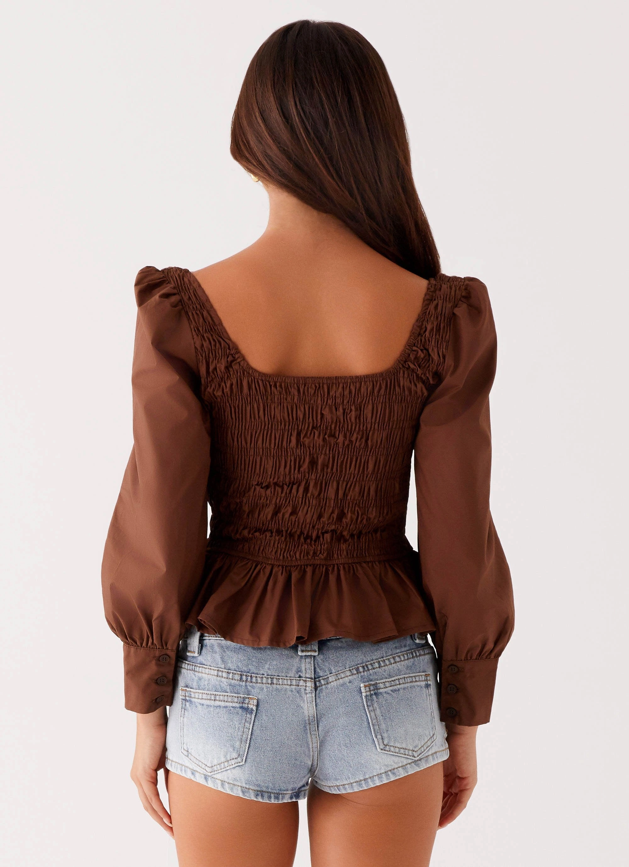 AthleisureReady SnagProof Joyce Long Sleeve Shirred Top - Chocolate