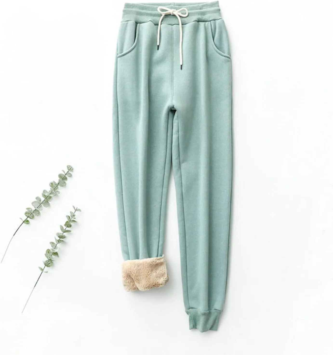 jsaierl Women Warm Sherpa Fleece Lined Athletic Sweatpants Baggy Straight Leg Joggers Fall Winter Lounge Fashion Tapered Pant