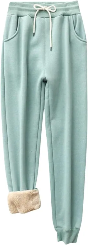 jsaierl Women Warm Sherpa Fleece Lined Athletic Sweatpants Baggy Straight Leg Joggers Fall Winter Lounge Fashion Tapered Pant