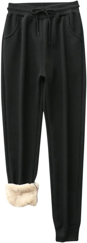 jsaierl Women Warm Sherpa Fleece Lined Athletic Sweatpants Baggy Straight Leg Joggers Fall Winter Lounge Fashion Tapered Pant