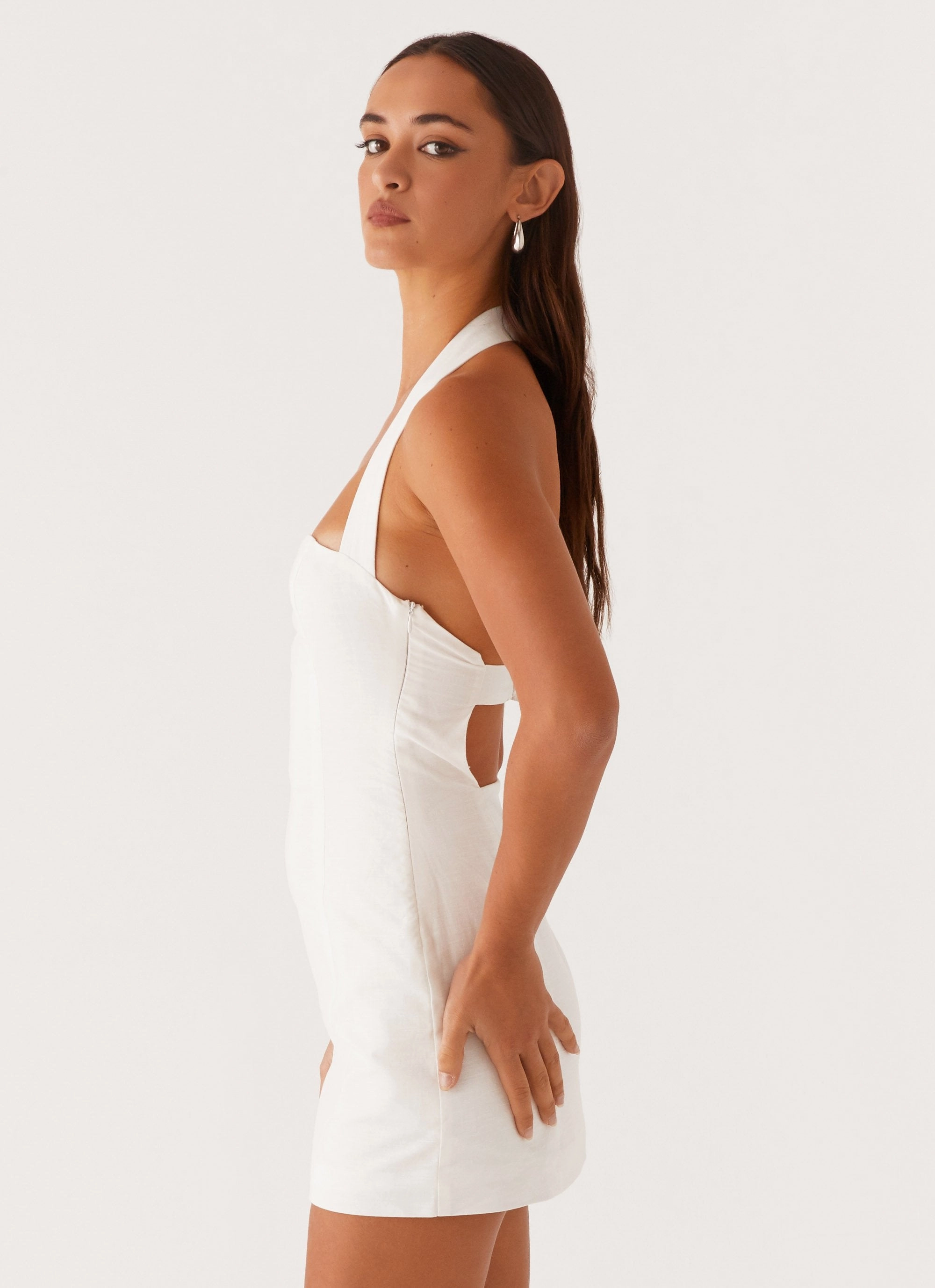 Julianna Linen Mini Dress - White Insulating-Lining