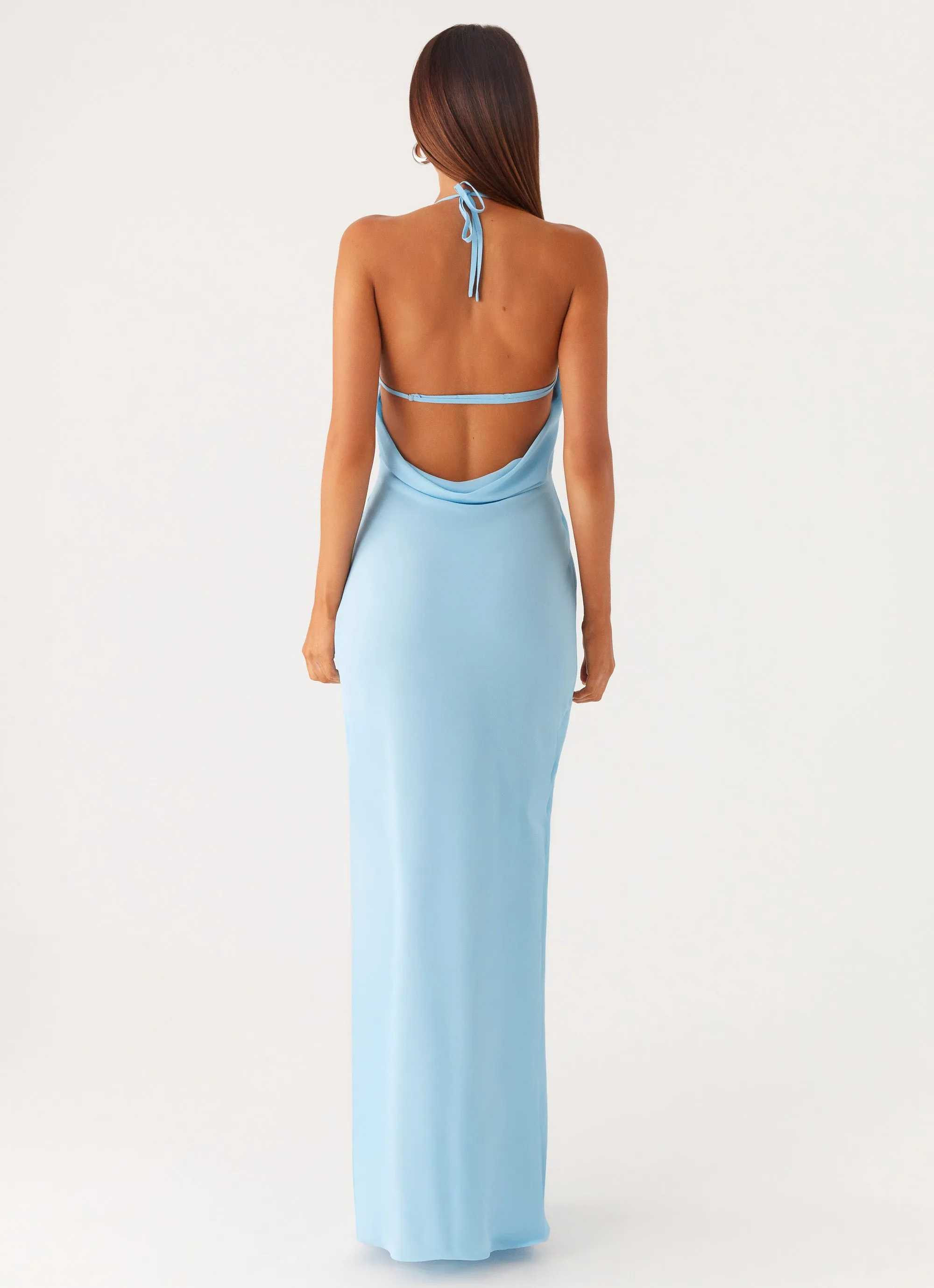 Compact Fold Design Just A Kiss Cowl Maxi Dress - Turquoise