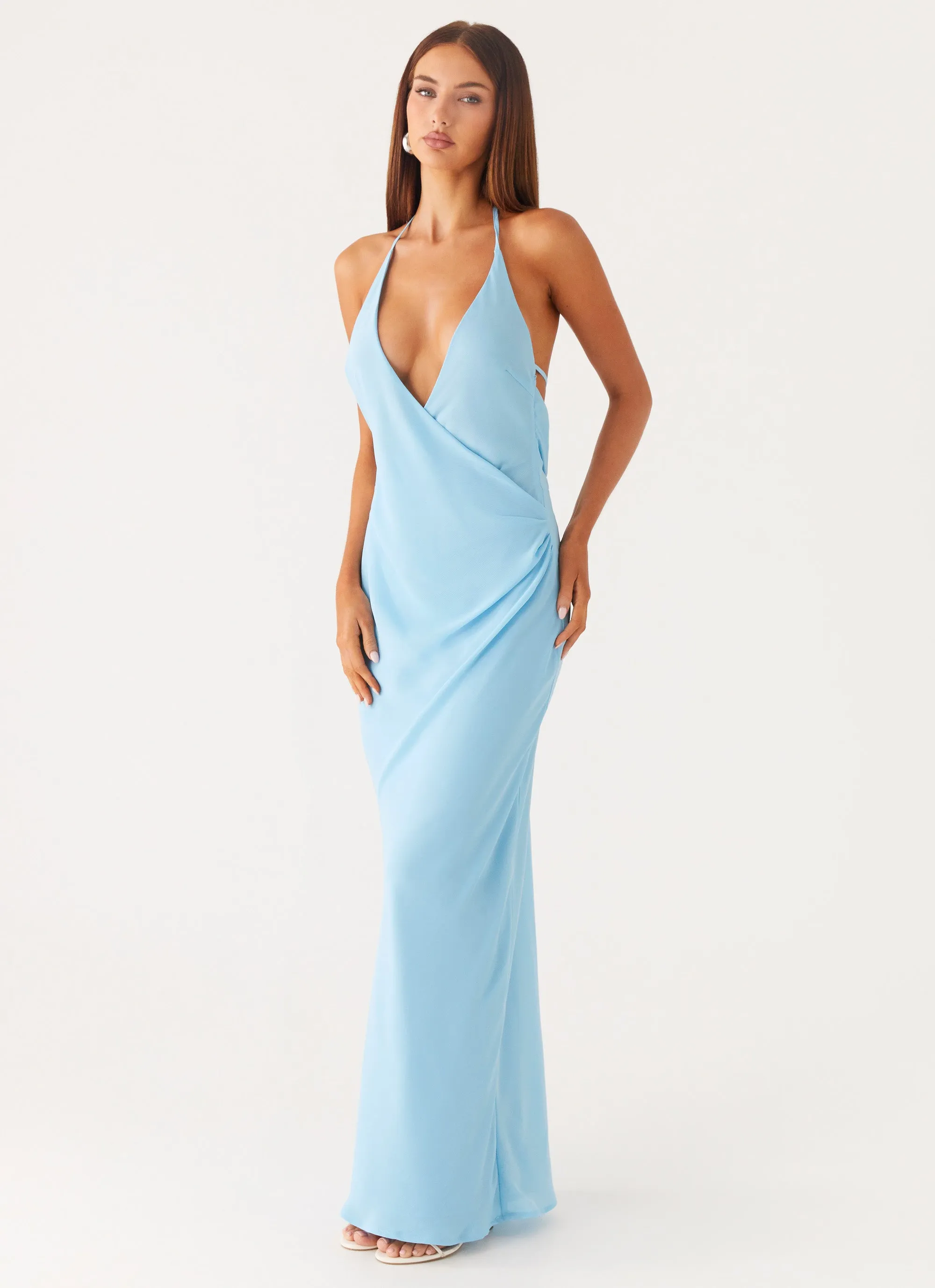 High-Quality Fabric Just A Kiss Cowl Maxi Dress - Turquoise