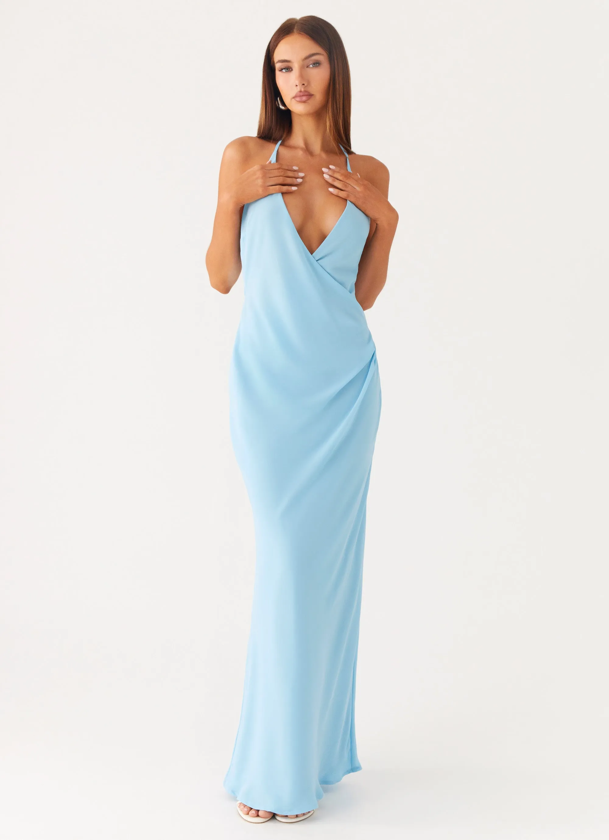 Weekend Casual Loose Fit Just A Kiss Cowl Maxi Dress - Turquoise