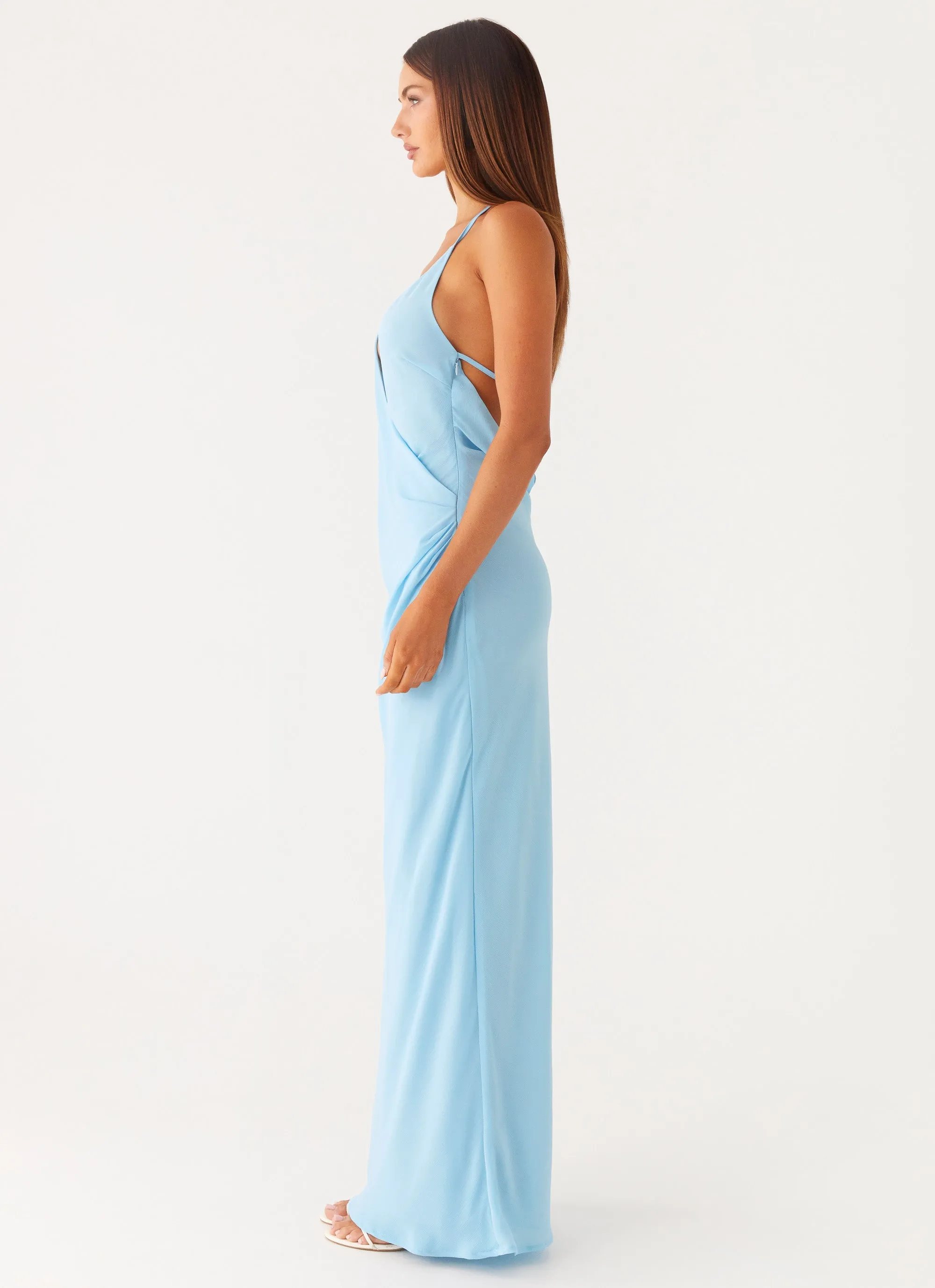 Lace Accent Just A Kiss Cowl Maxi Dress - Turquoise