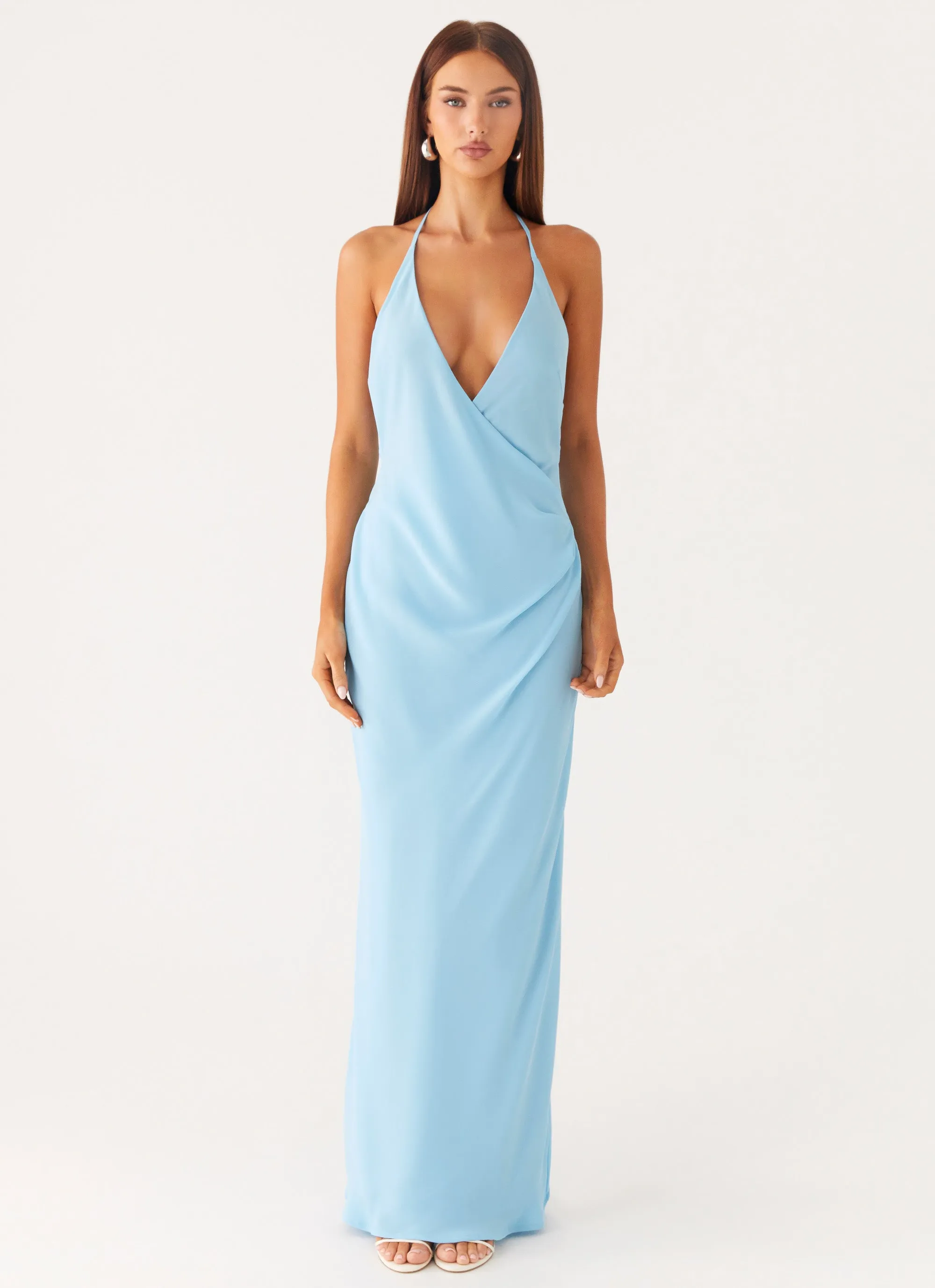 High-Quality Craftsmanship Just A Kiss Cowl Maxi Dress - Turquoise