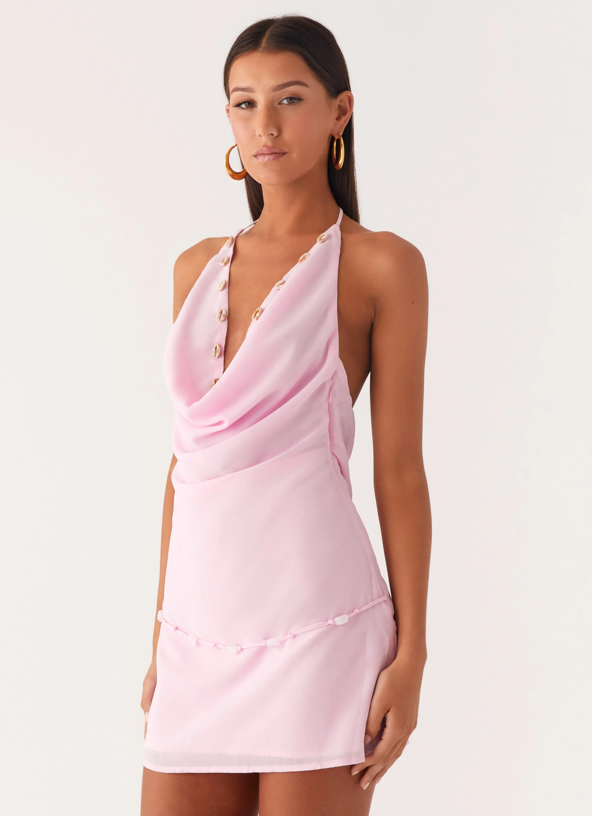 Hooded Neckline Just for Love Mini Dress - Baby Pink