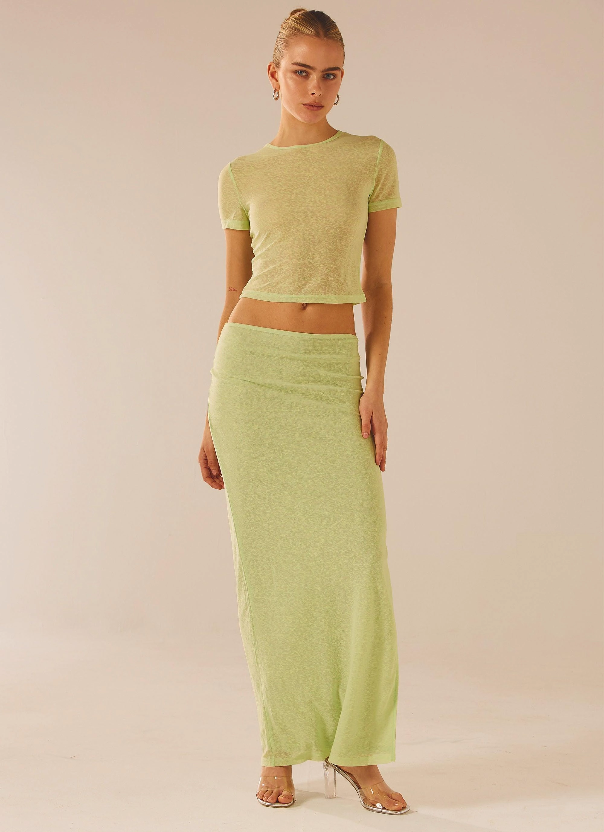 Embellished Trim Just Like Magic Mesh Tee - Lime