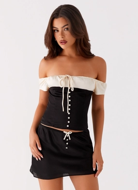 Ultra Soft Handfeel Double Layered Hem Reinforcement Justice Off Shoulder Top - Black