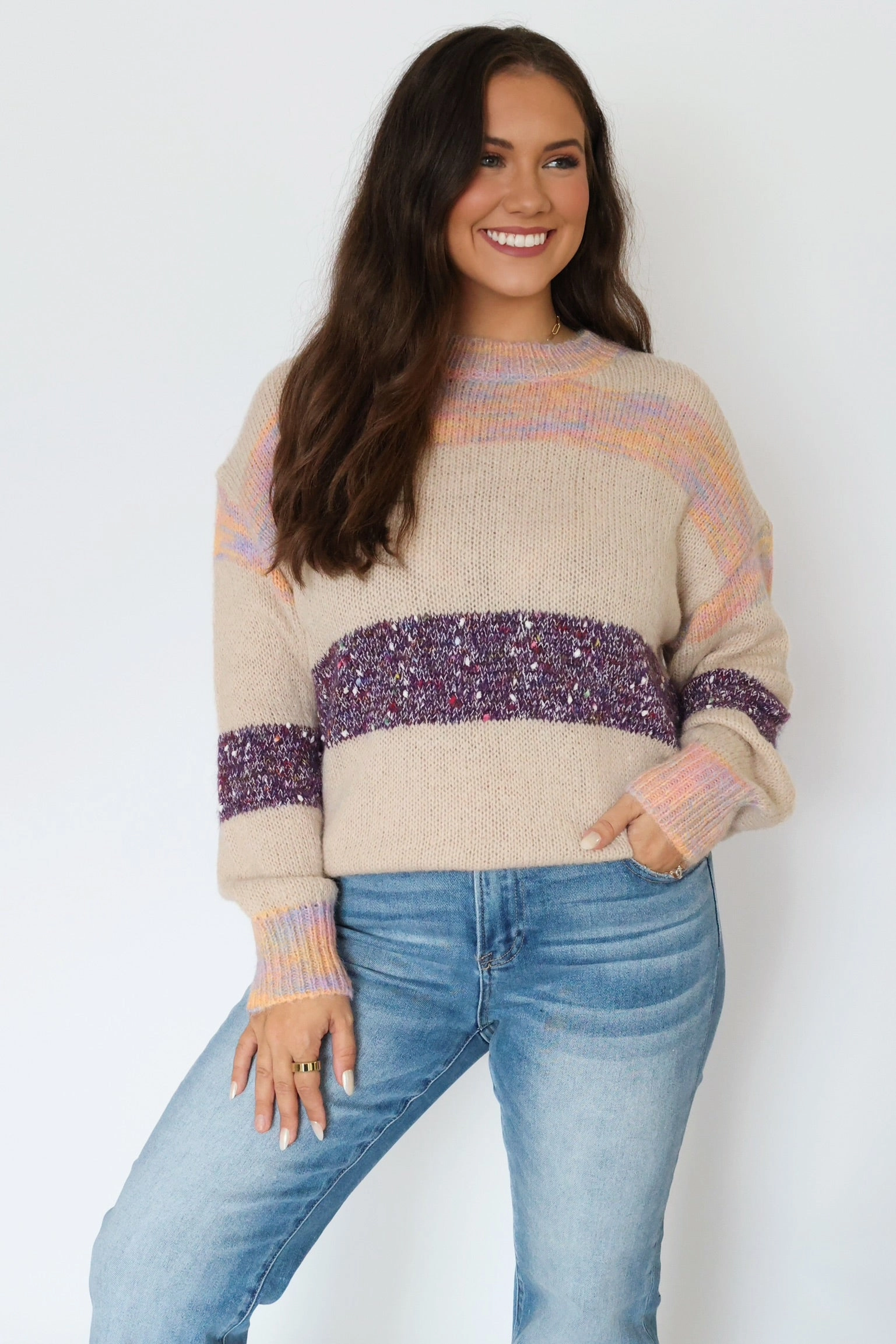 Moisture Wicking Fabric Temperature Regulating Textile Kai Sweater/ Beige Multi (FINAL SALE)