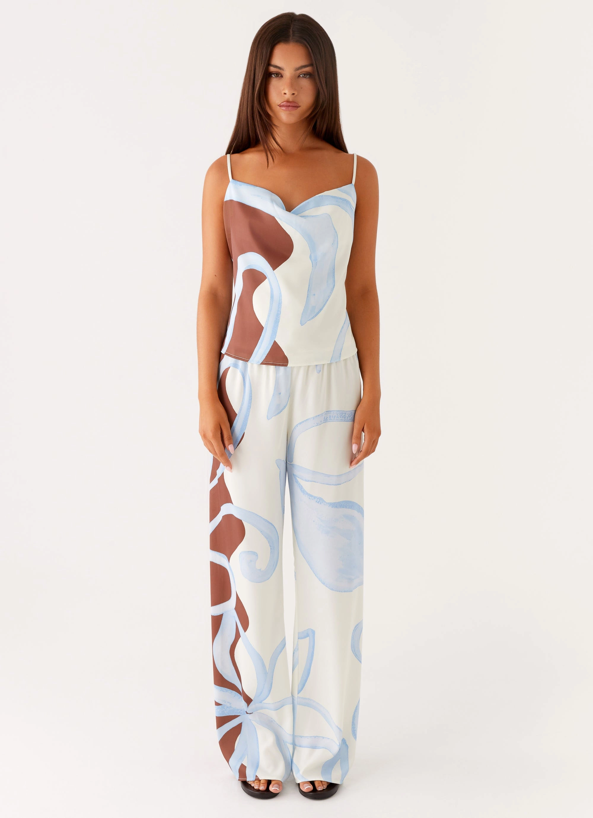 Kaia Cowl Neck Top - Bloom Wave Print ComfortFit Anti Chafe Lining