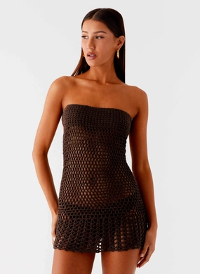 Seamless-Look Kaiane Strapless Crochet Mini Dress - Chocolate