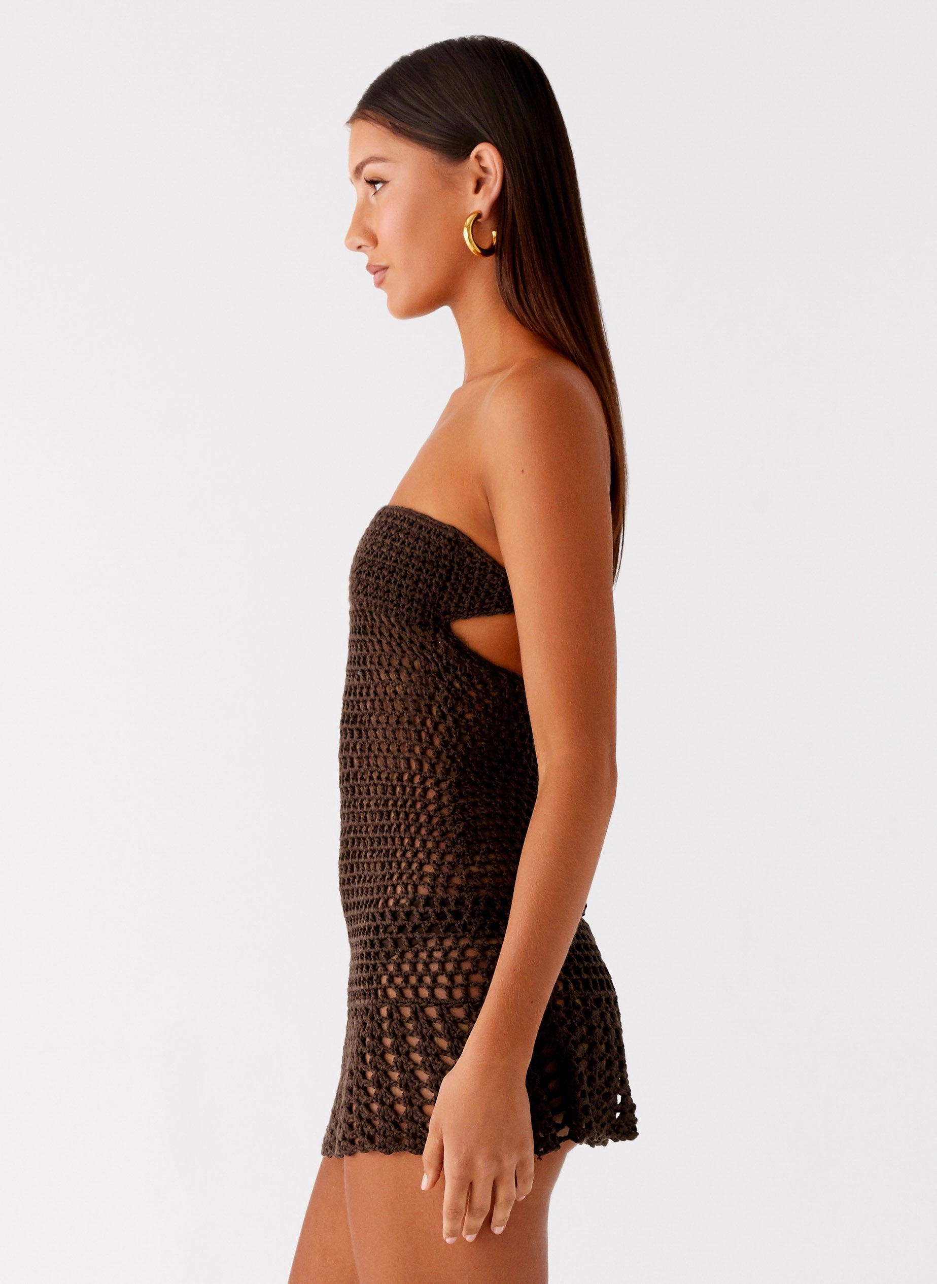 Kaiane Strapless Crochet Mini Dress - Chocolate Bold Color