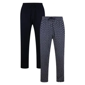 KAM Men's Big Size Twin Pack Plain And Printed Lounge Wear Pants (KBS877) XXL-8XL, Navy