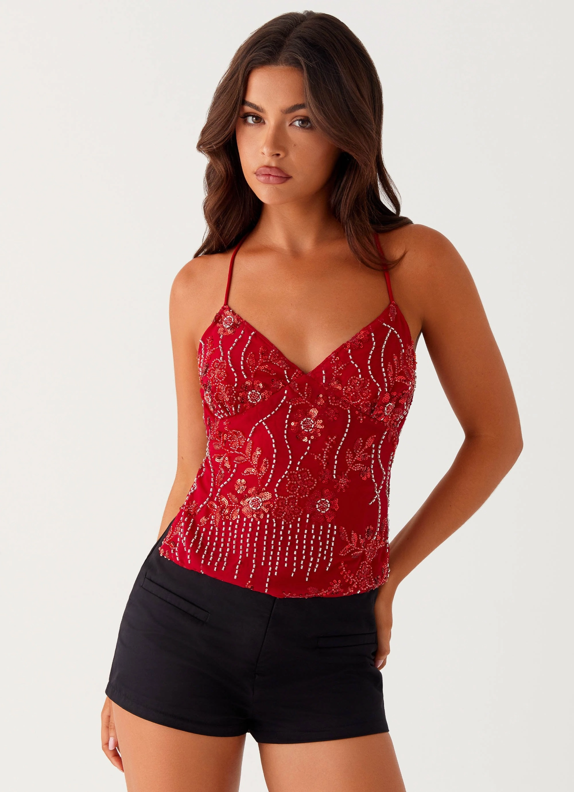 Kamilla Sequin Cami Top - Red AllDayComfortFit