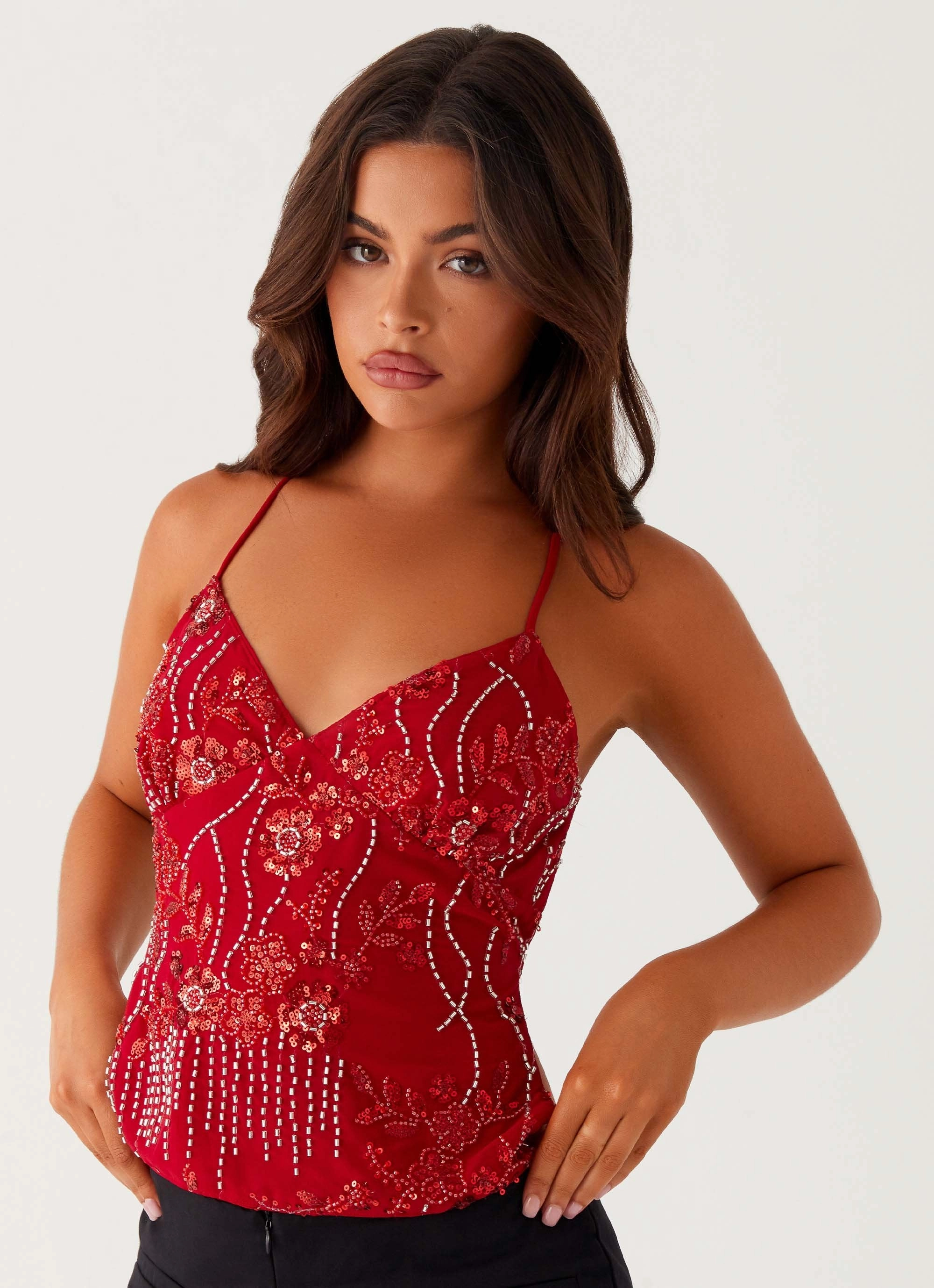 Kamilla Sequin Cami Top - Red WaterResistantCoating