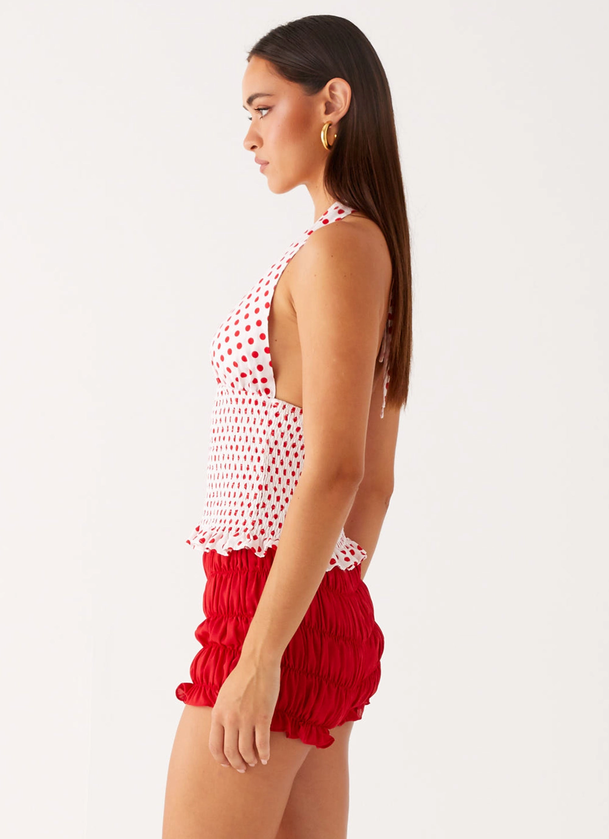 Kamren Halter Top - White Red Polka Dot hypoallergenic material Thermal Insulation
