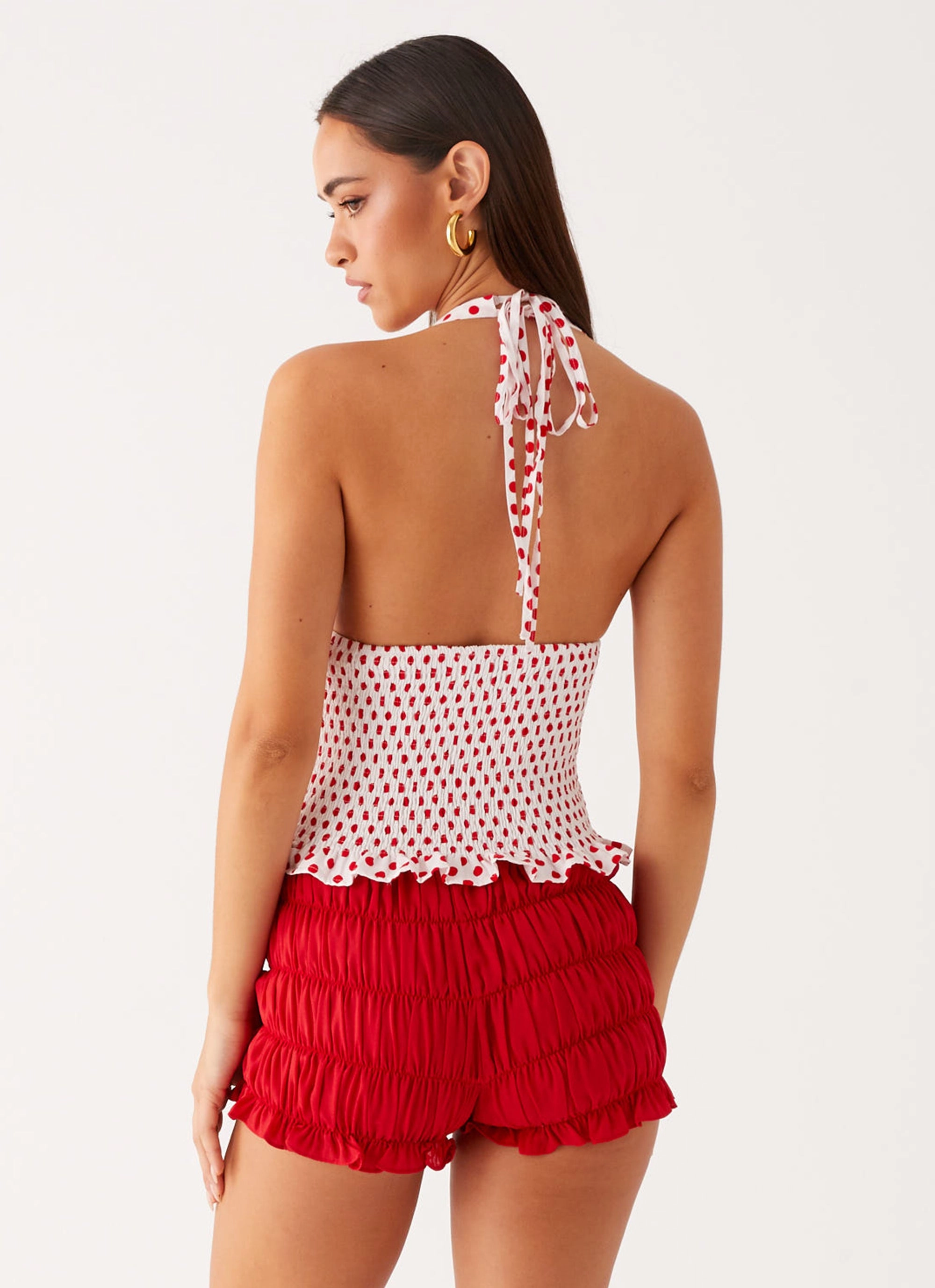 Kamren Halter Top - White Red Polka Dot ElasticEdgeBinding Thermal Regulating Design