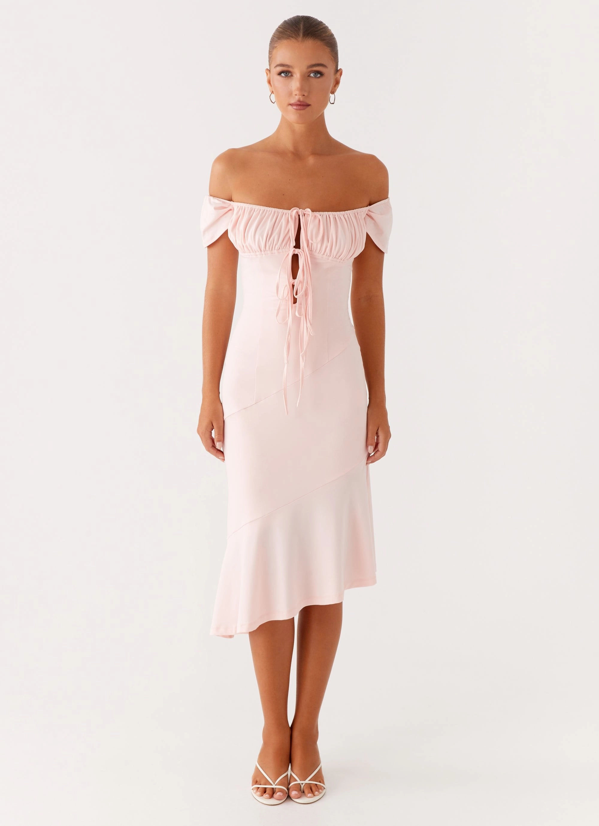 Katherine Midi Dress - Pink Breezy Style Front Ruffle