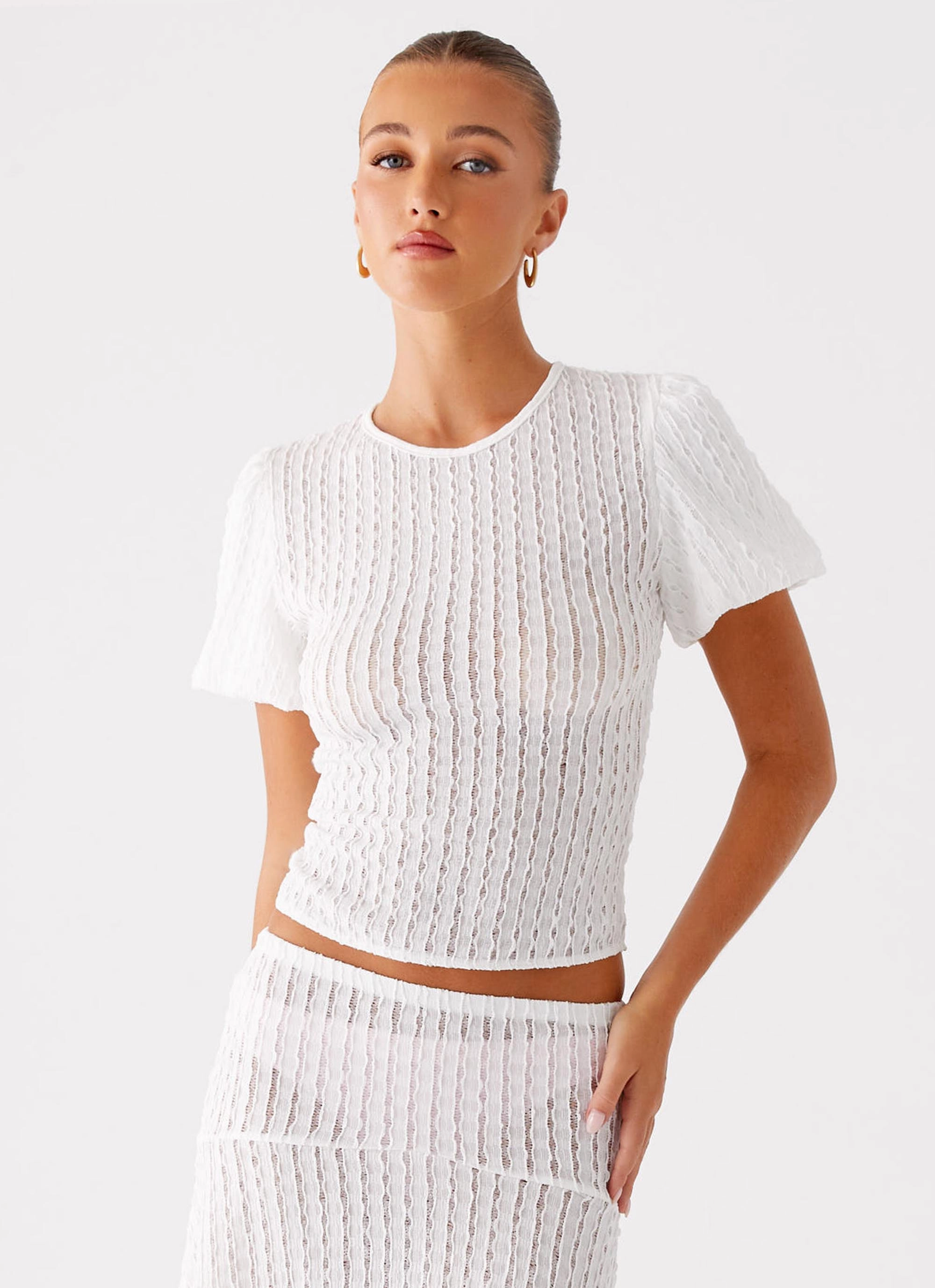 Soft Knit Versatile Design Katta Top - Ivory