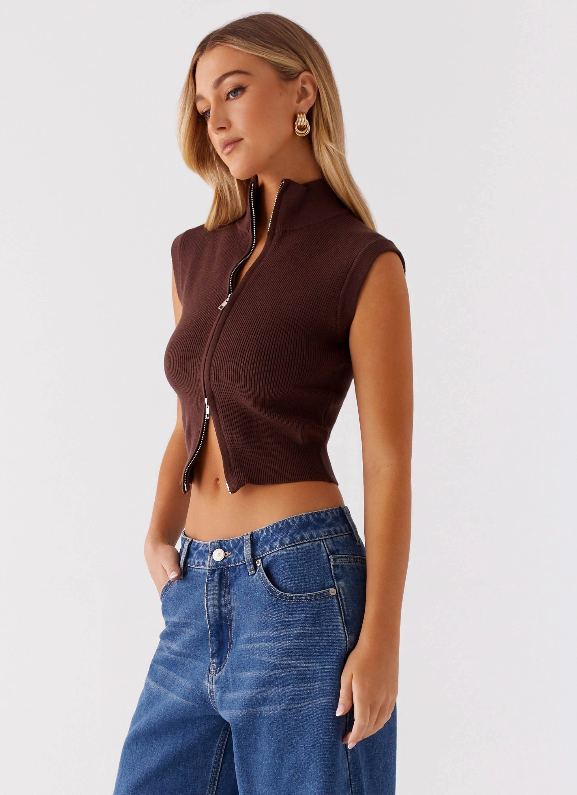 Keegan Knit Vest - Chocolate Layered Sleeve