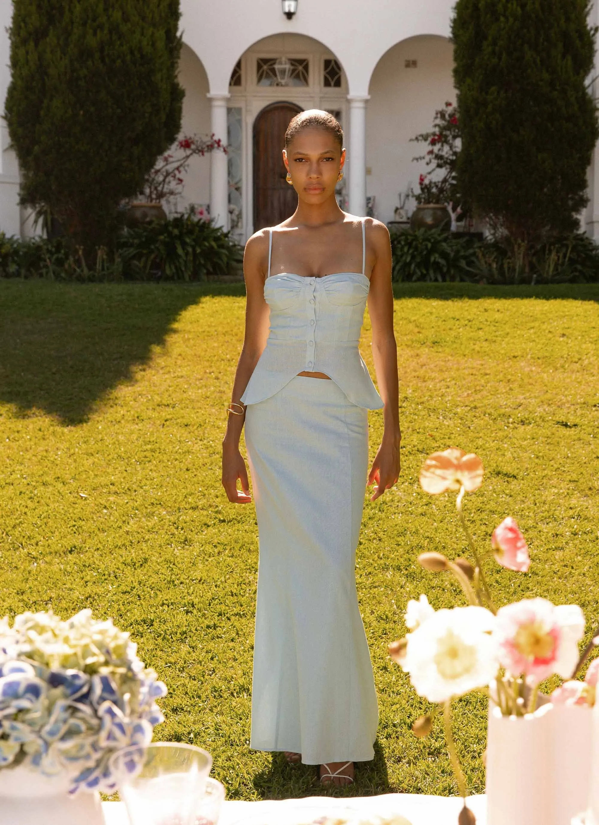 Keep Moving Maxi Skirt - Blue Bold Print Leg Elongating