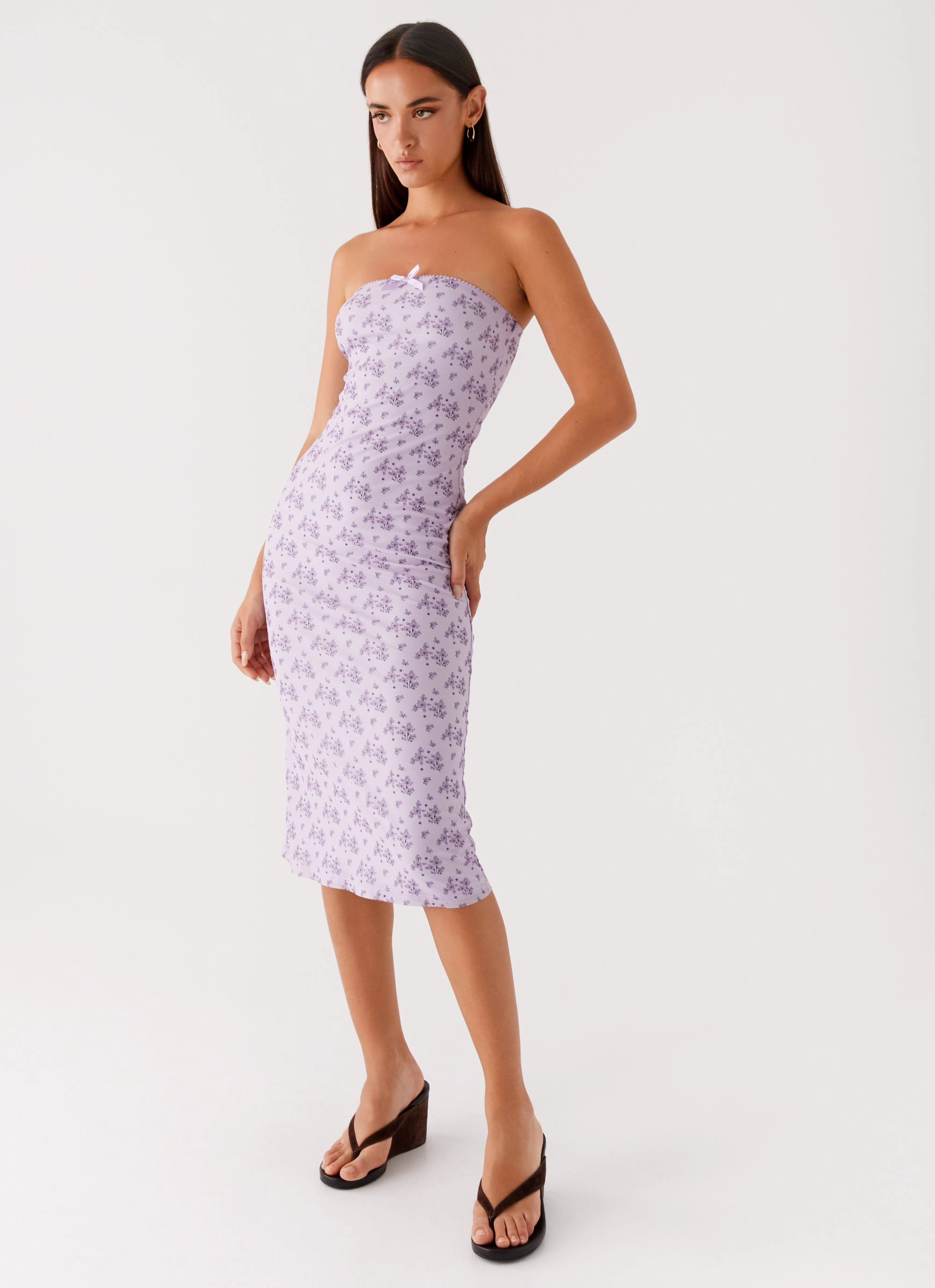Keila Strapless Midi Dress - Lavender Meadow Effortless Look Comfortable shift dress