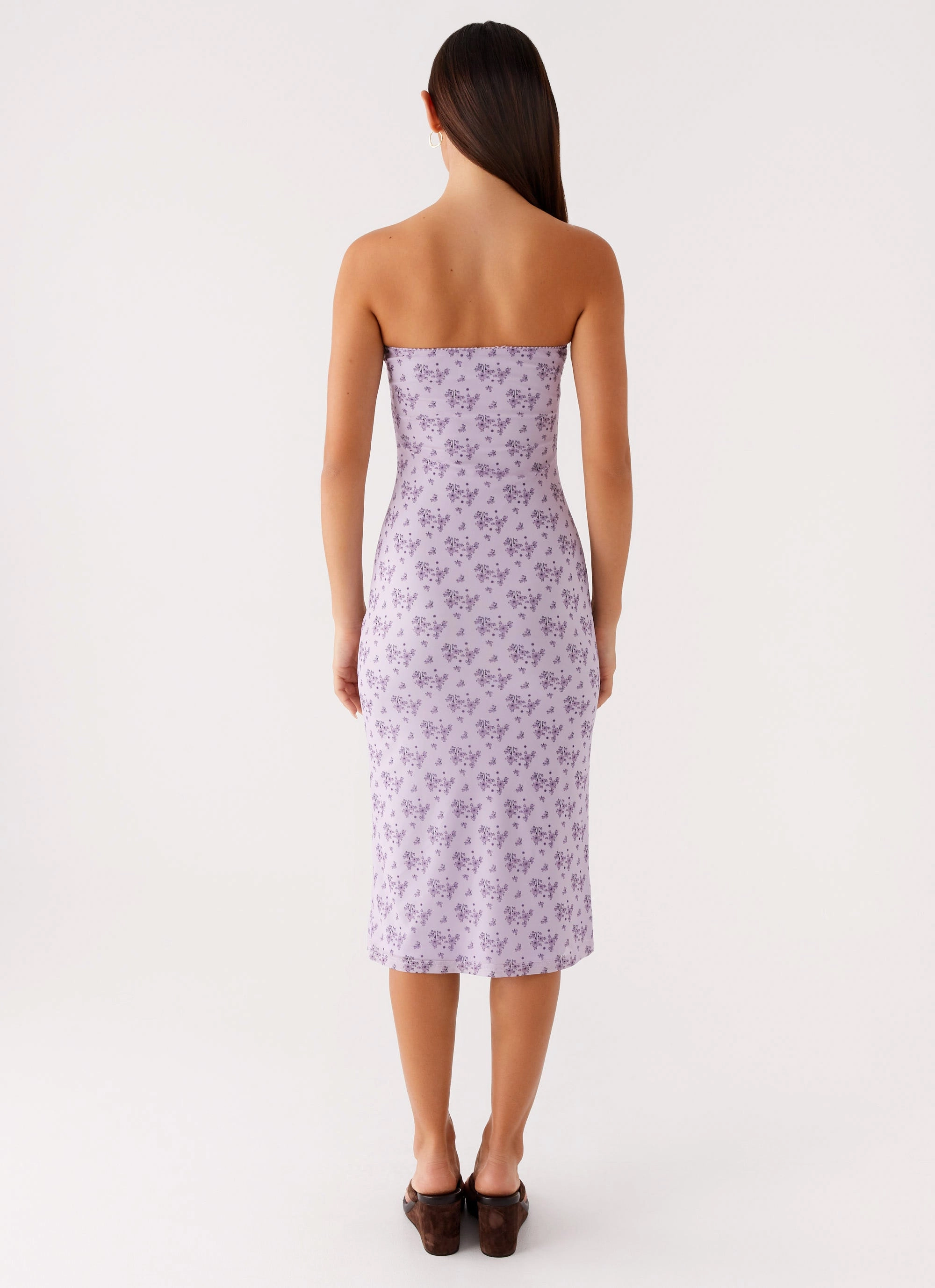 Square Neck Smooth Lines Keila Strapless Midi Dress - Lavender Meadow