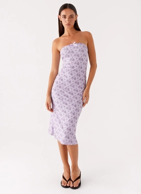 Keila Strapless Midi Dress - Lavender Meadow classic clothing Smooth Shape Keila Strapless Midi Dress - Lavender Meadow