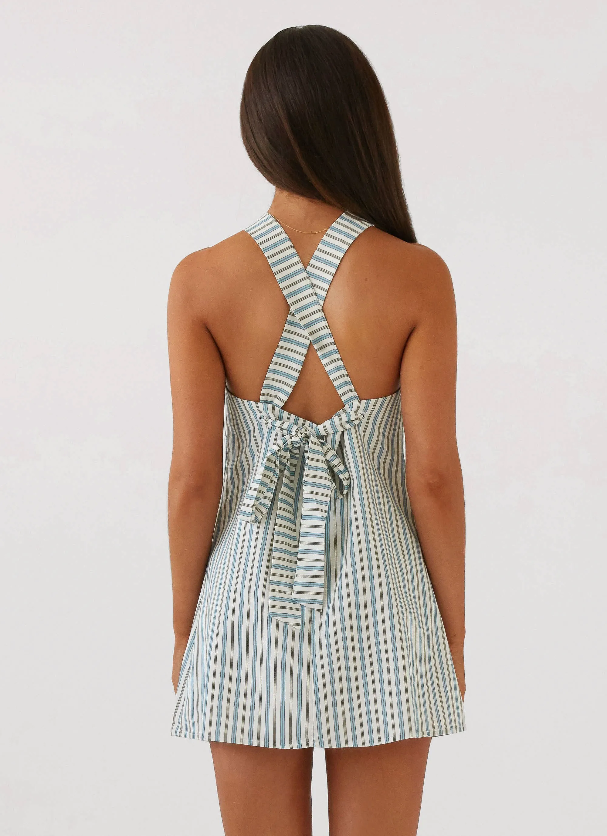 Abrasion resistant Keira Linen Mini Dress - Blue Choc Stripe