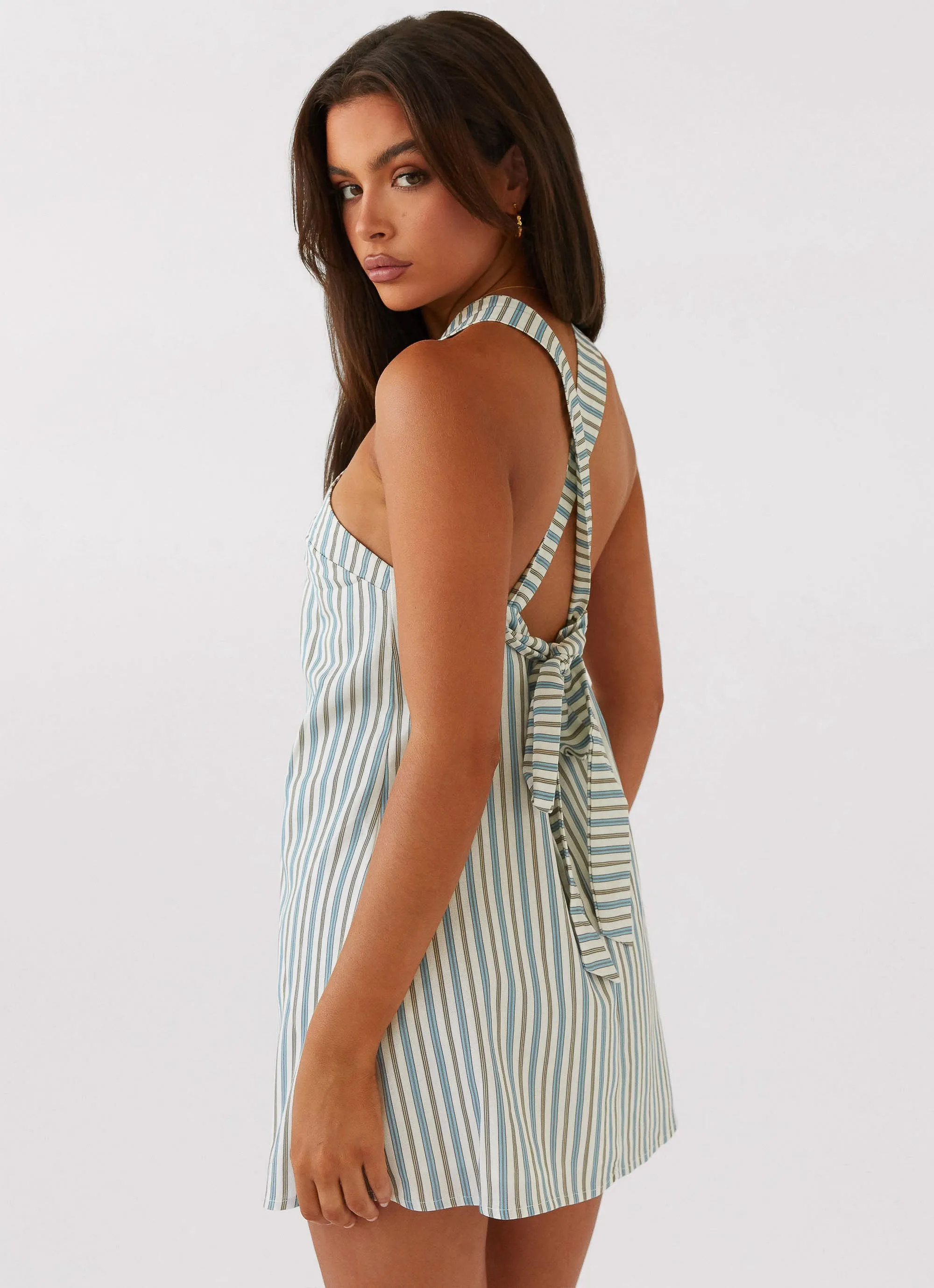 Odor Control Technology Spring Break Keira Linen Mini Dress - Blue Choc Stripe