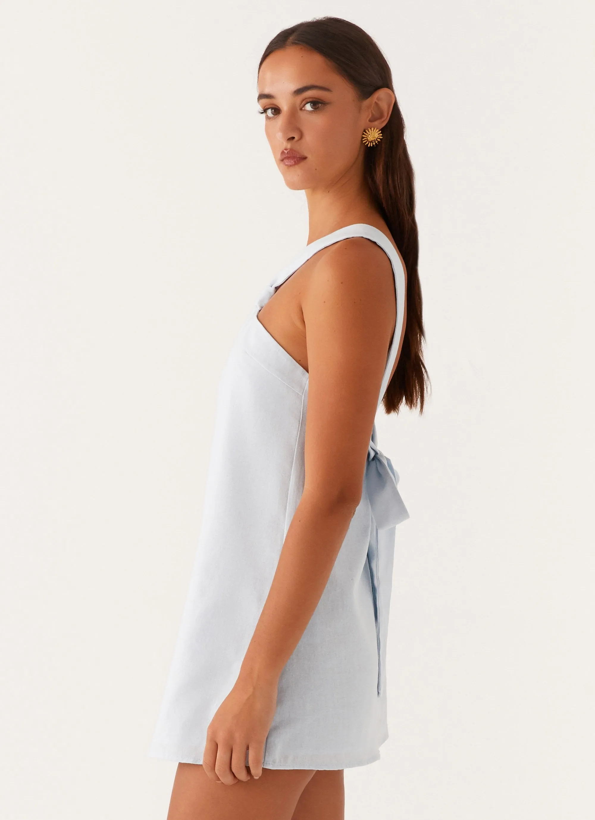 Keira Linen Mini Dress - Blue UV Protective Coating