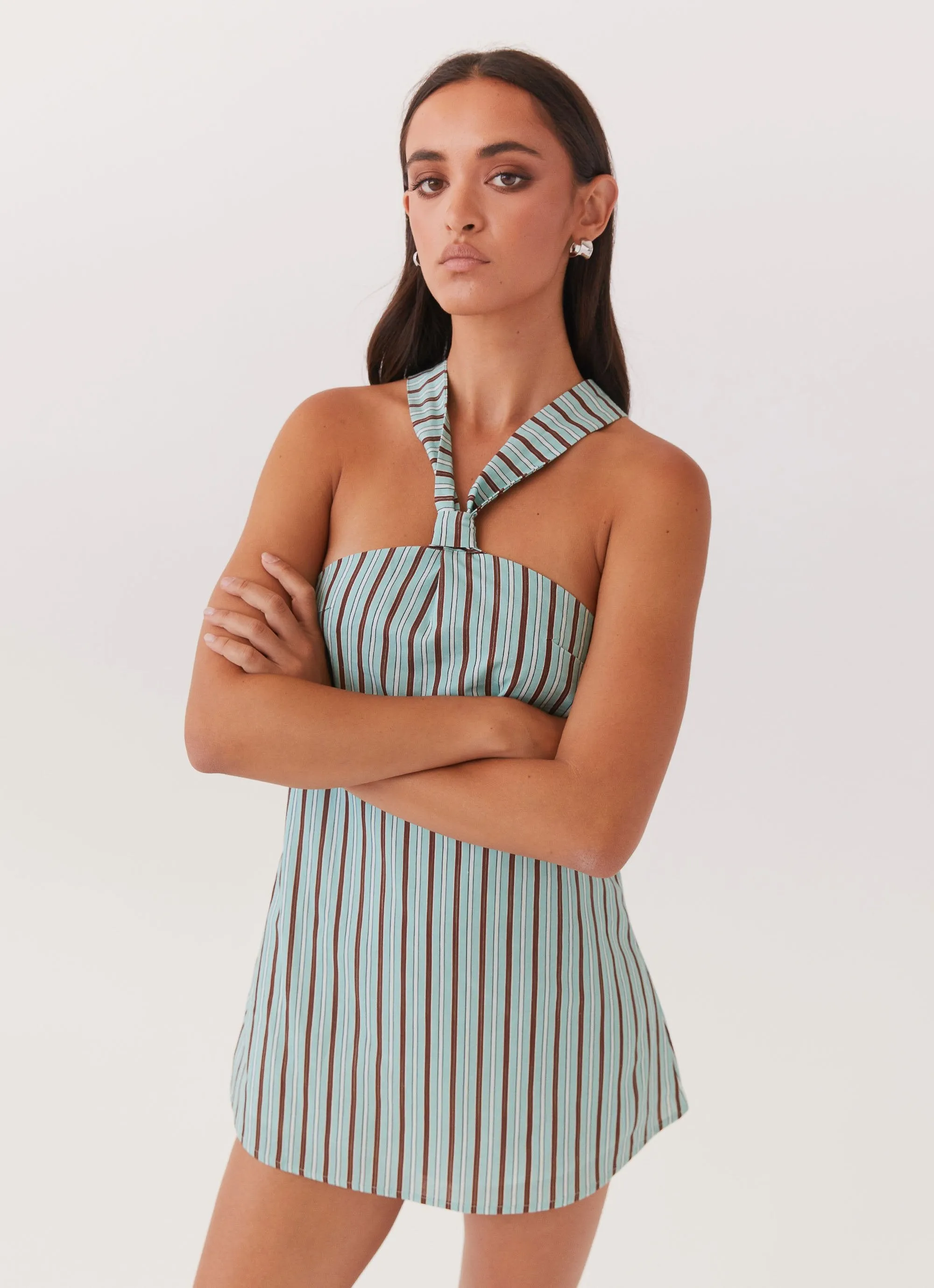 Winter Fashion Cruise Collection Keira Linen Mini Dress - Coastal Stripe