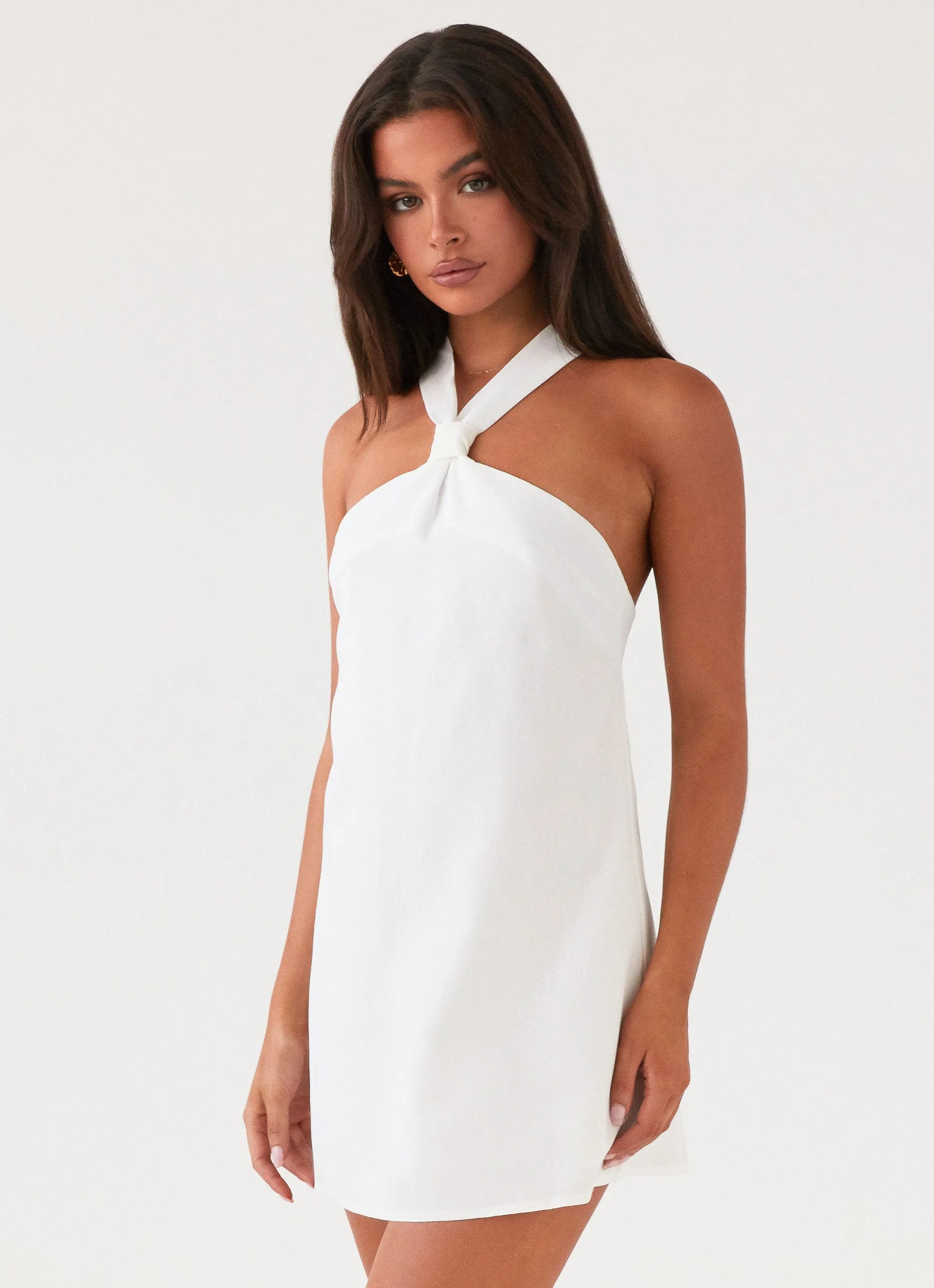 Keira Linen Mini Dress - White crew neck Cultural Inspired