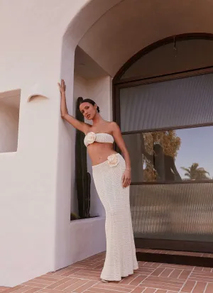 Kelcie Rose Crochet Maxi Skirt - Ivory Stretch Material