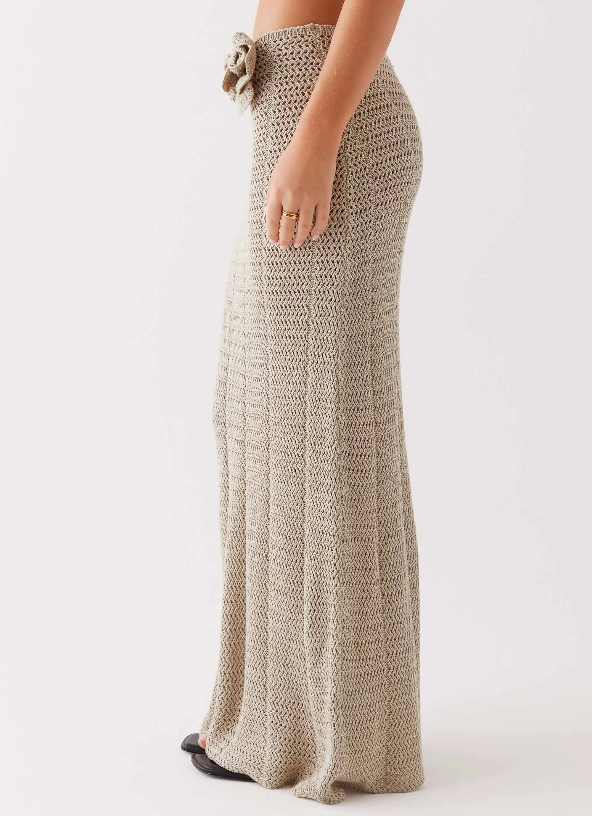 Kelcie Rose Crochet Maxi Skirt - Sage Rolled Hem