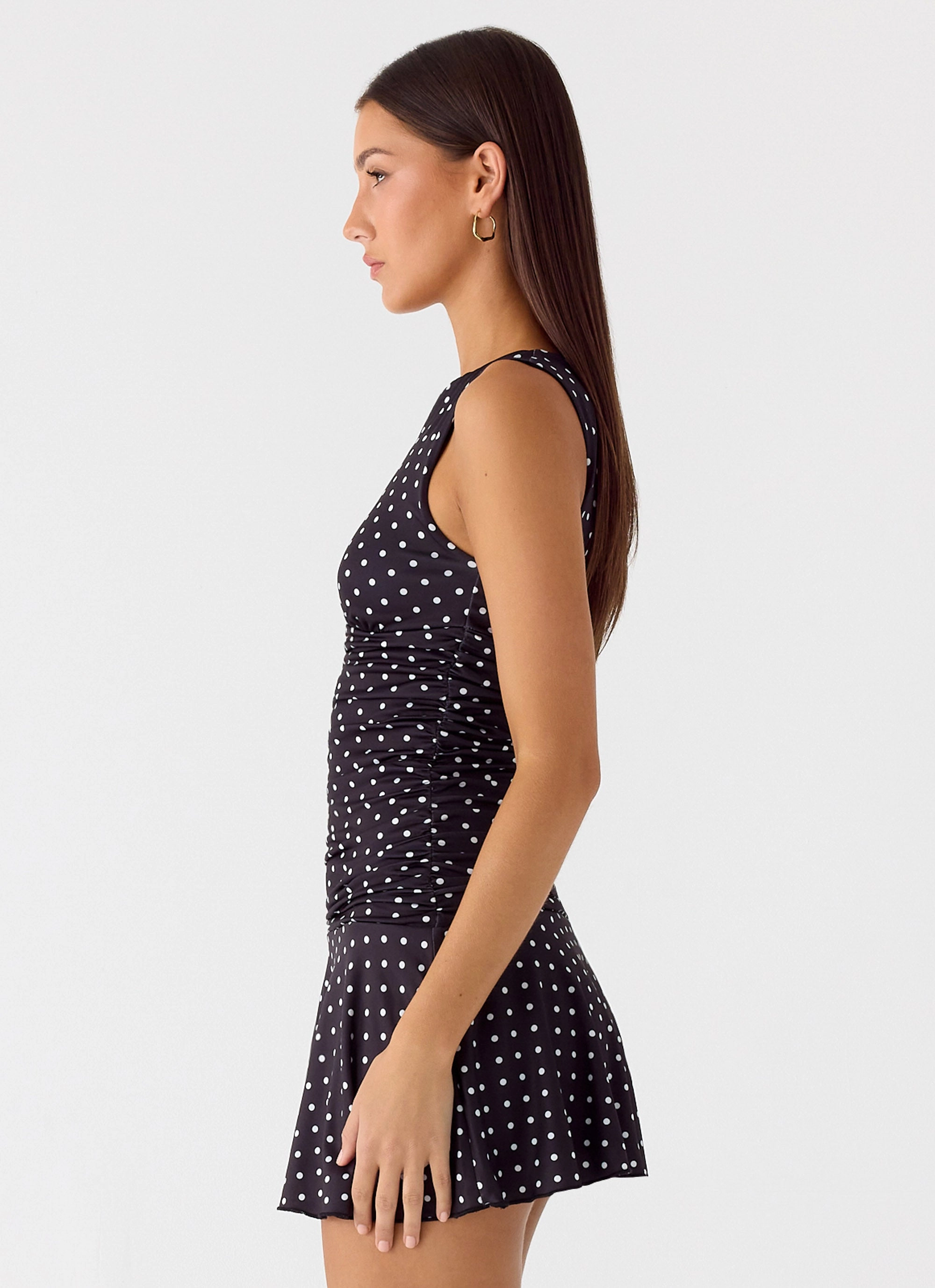 Classy Look Low-Waist Kelda Mini Dress - Black Polkadot