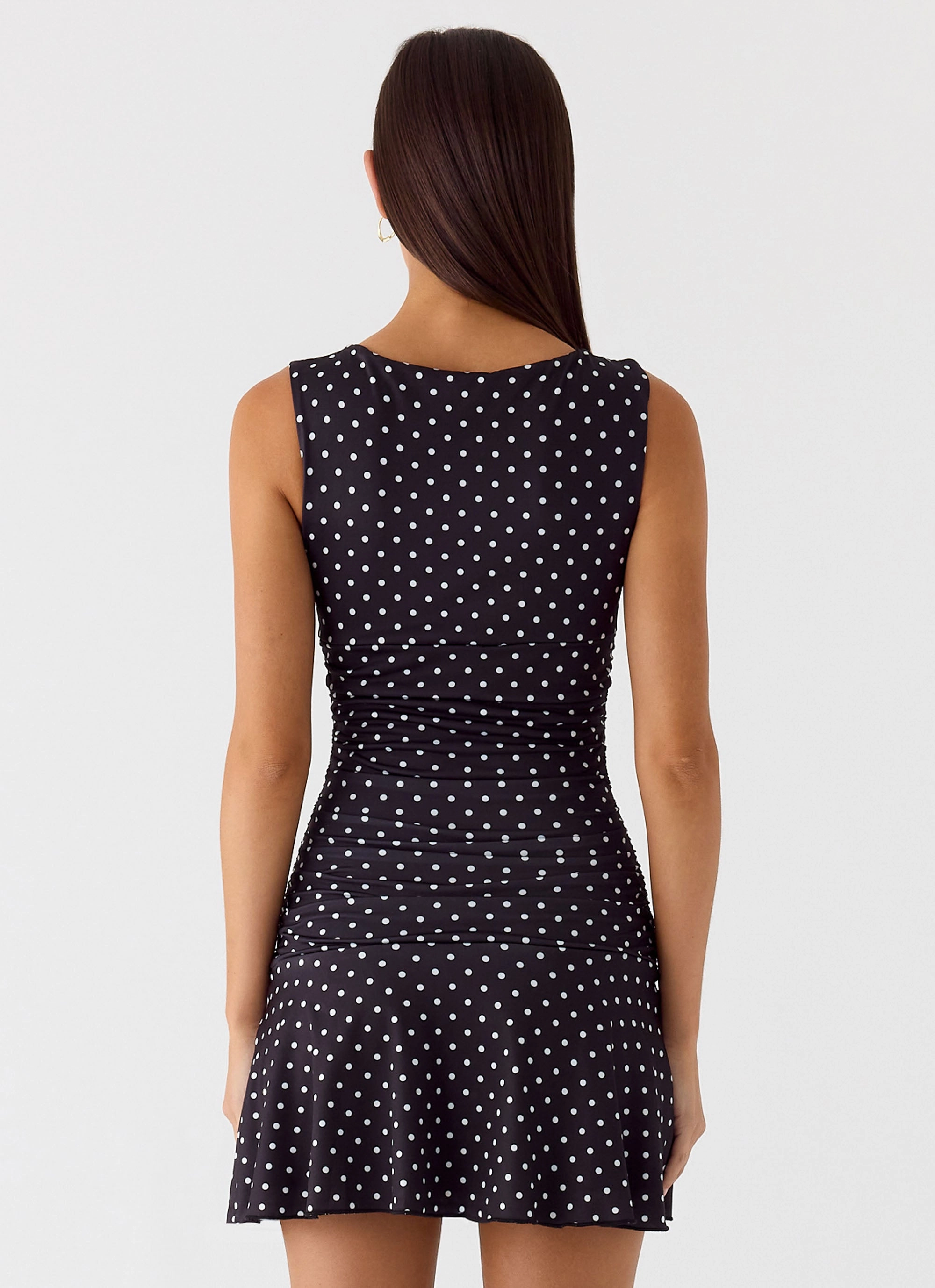Kelda Mini Dress - Black Polkadot Shiny Zip Go To Wear