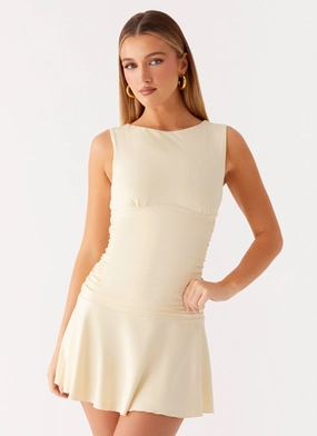 Kelda Mini Dress - Yellow Elegant Dress Simple Shape Cotton Touch Kelda Mini Dress - Yellow