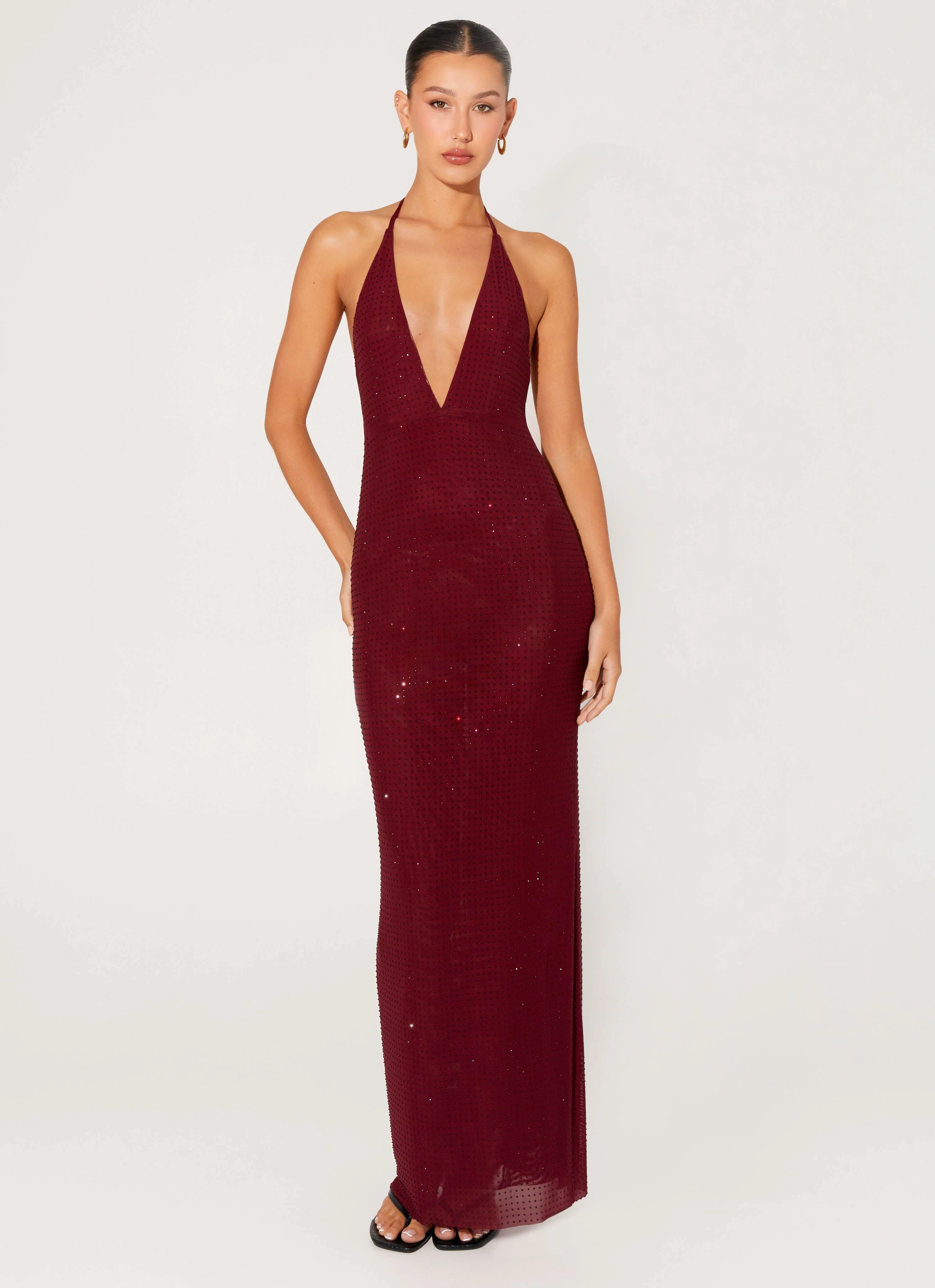 Keliese Beaded Maxi Dress - Burgundy Casual Chic