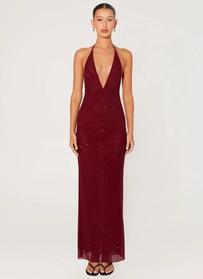 Keliese Beaded Maxi Dress - Burgundy Peach Tone