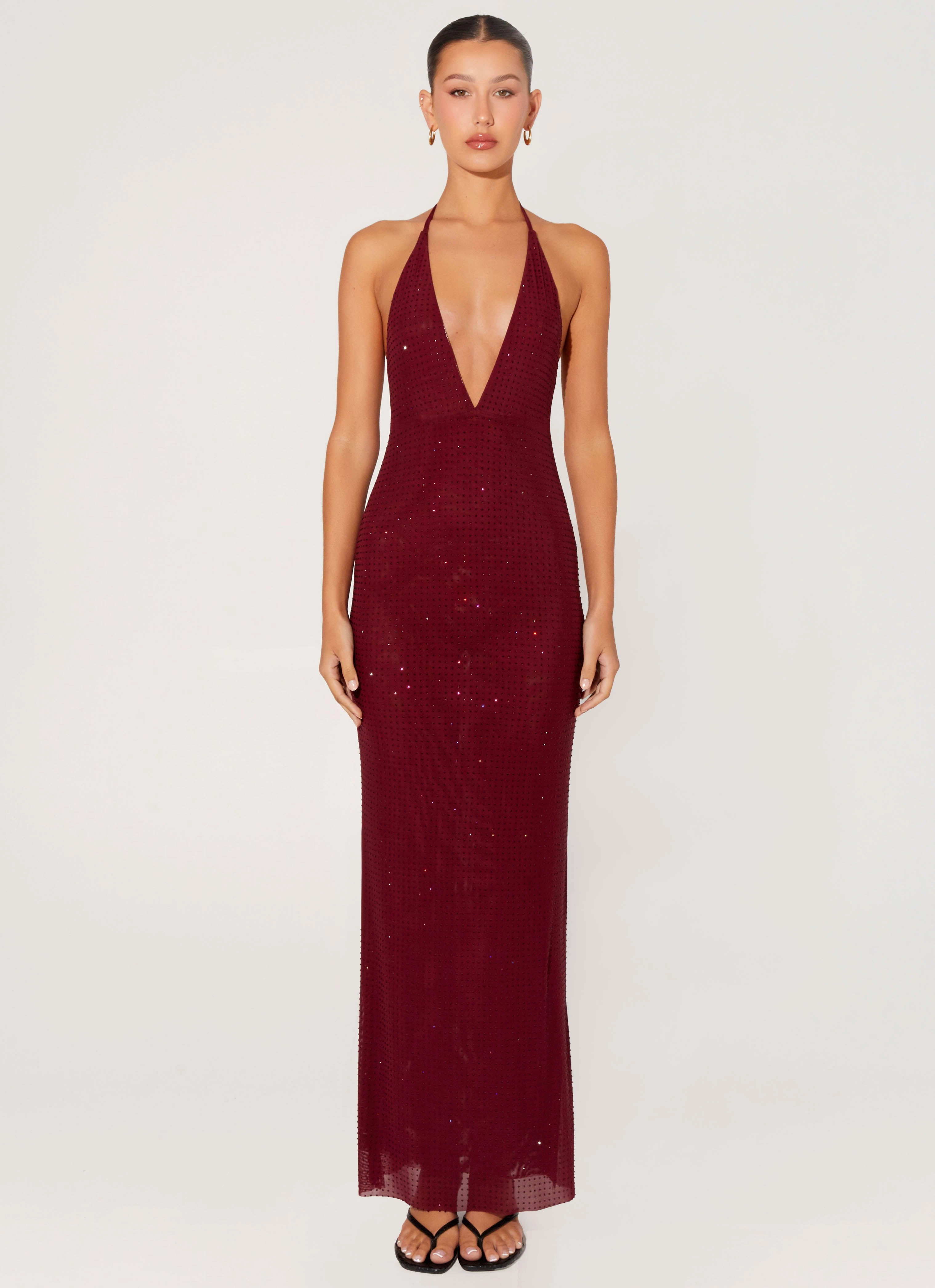 Keliese Beaded Maxi Dress - Burgundy Peach Tone