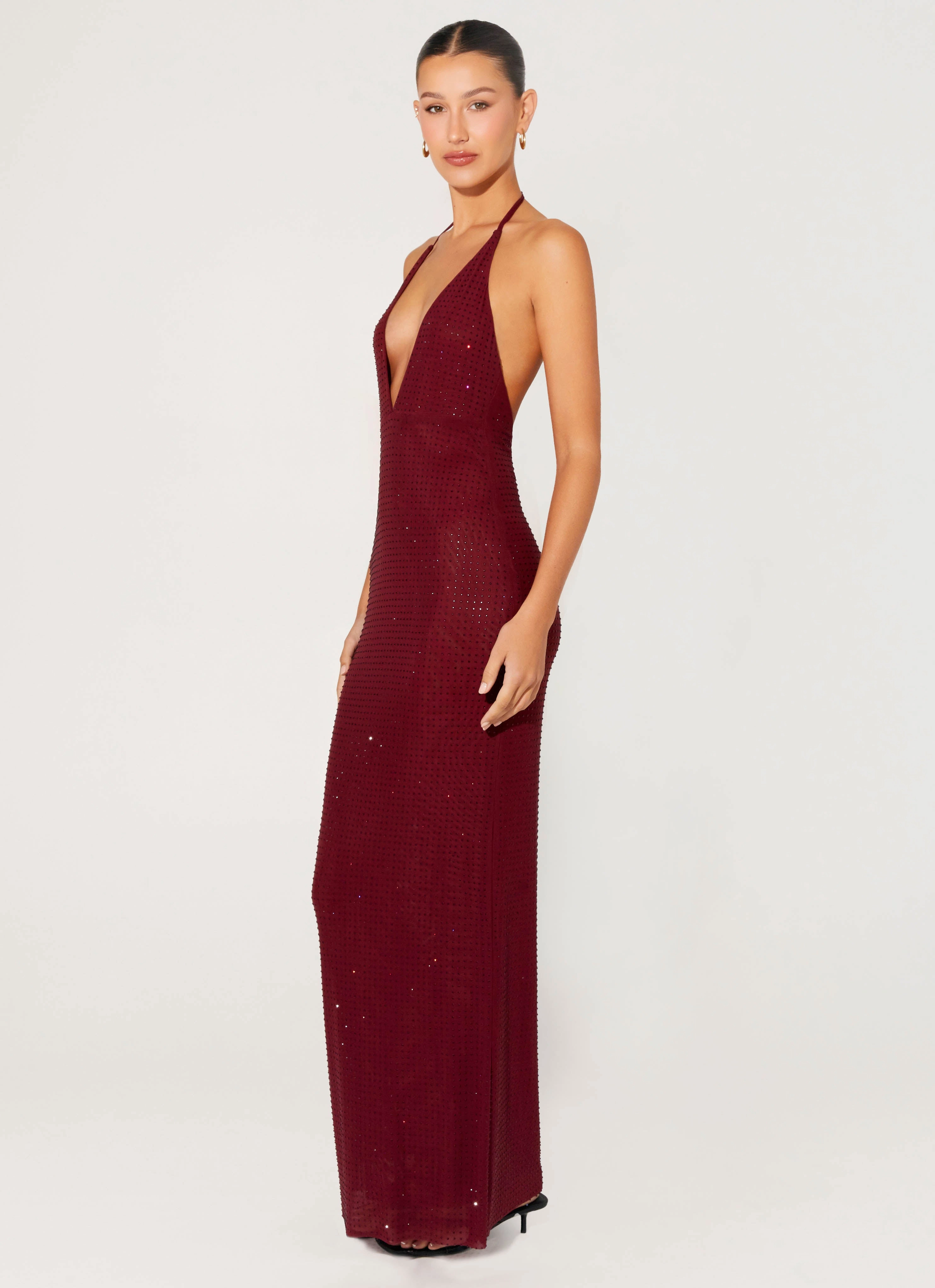 Bold Movement Blue Sky Keliese Beaded Maxi Dress - Burgundy