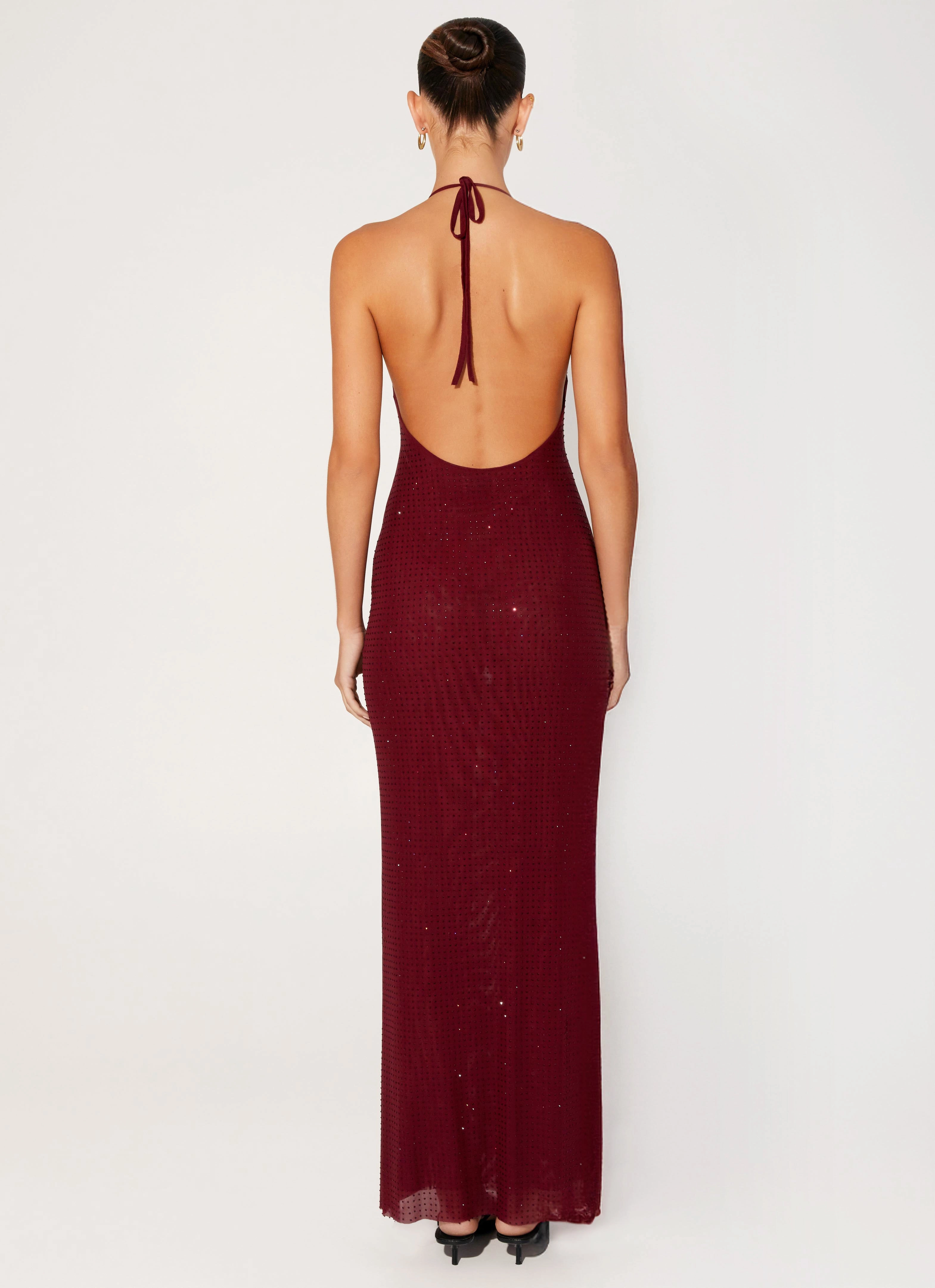 Keliese Beaded Maxi Dress - Burgundy Open Back