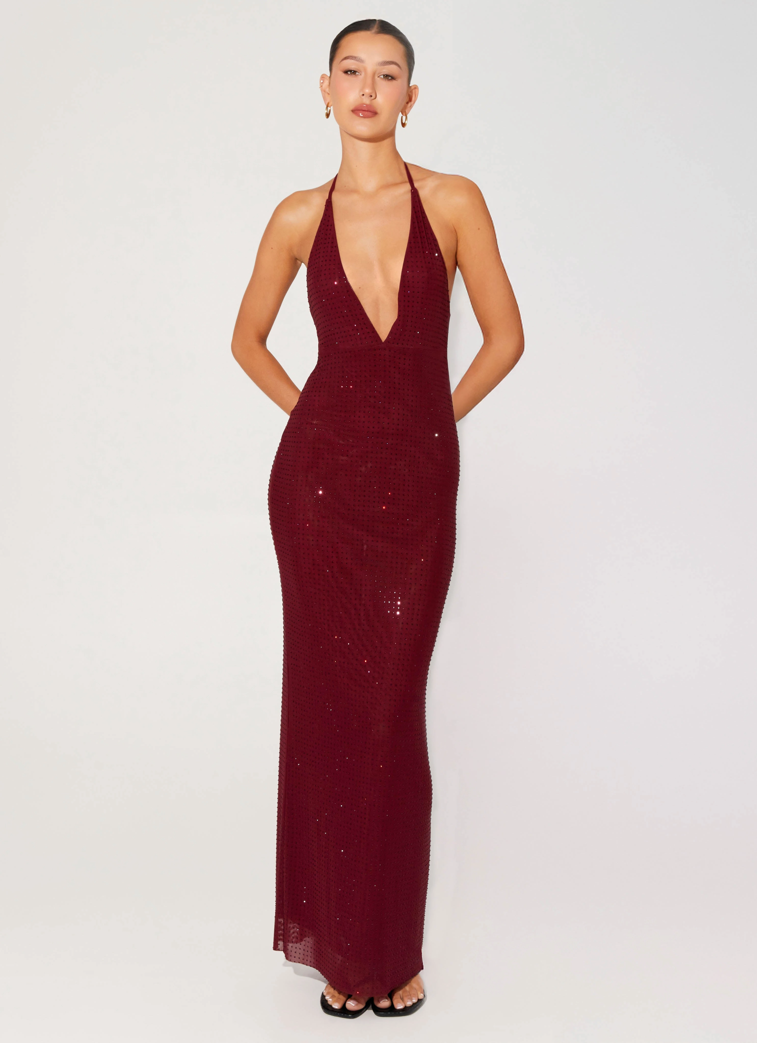 Keliese Beaded Maxi Dress - Burgundy Chic and Flattering All Season