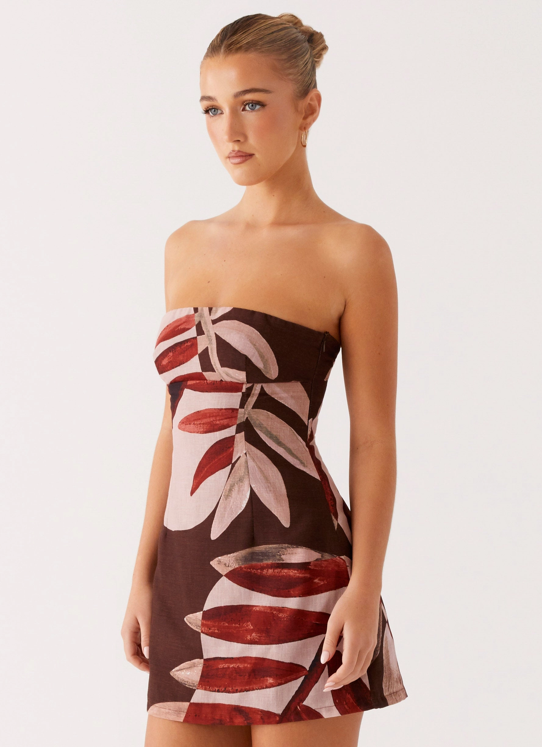 Chic Tone Kellen Mini Dress - Cinnamon Palm