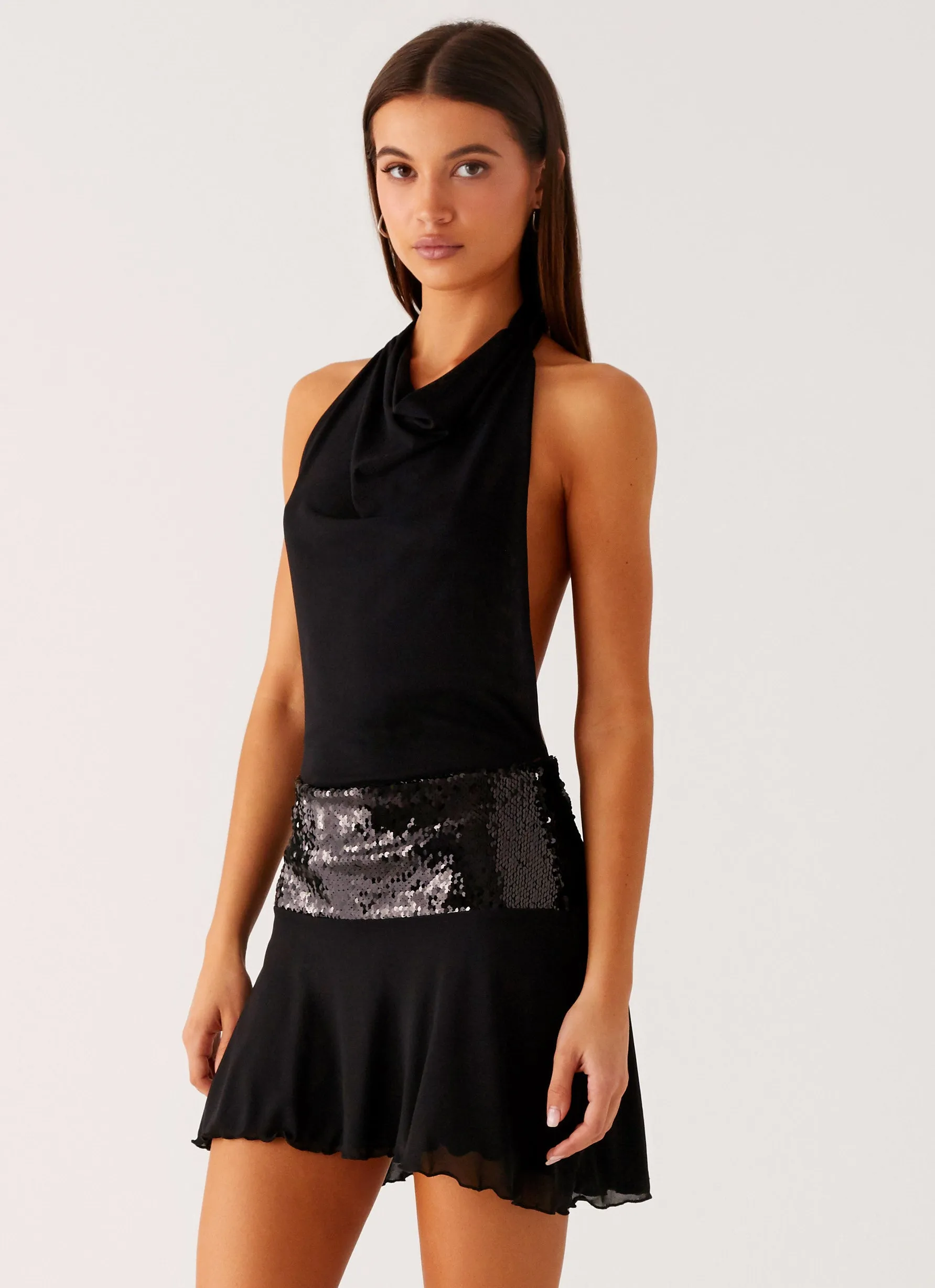 Kelsey Sequin Mini Dress - Black Wrinkle Resistant Material
