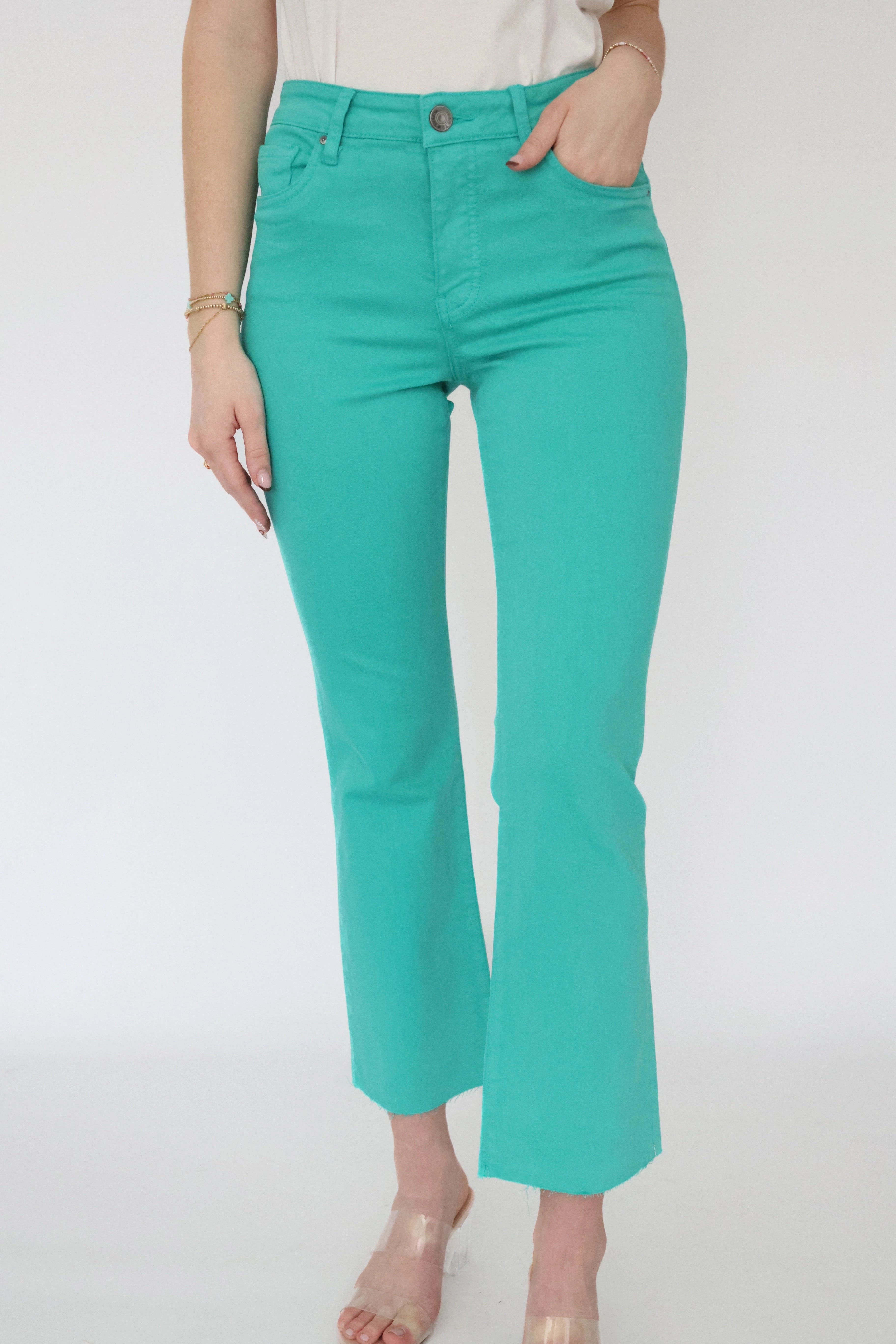 Kelsey High Rise Ankle Flare - Turquoise (FINAL SALE) Water Repellent Coating